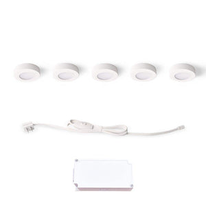 Plug - In 5 - Light White Dimmable Integrated LED Under Cabinet Puck Light with J - box - Stu's Home Improvement Outlet