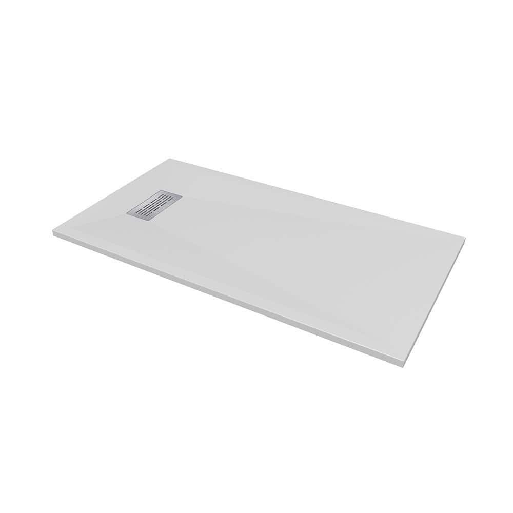60 in. L x 32 in. W x 1.125 in. H Alcove Solid Composite Stone Shower Pan Base with L/R Drain in White Sand