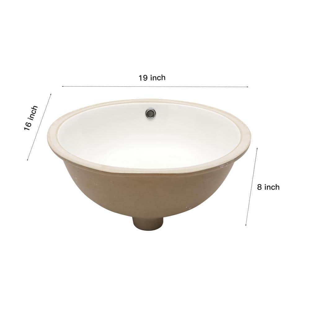 19 in. White Oval Porcelain Ceramic Undermount Bathroom Vanity Vessel Sink With Overflow