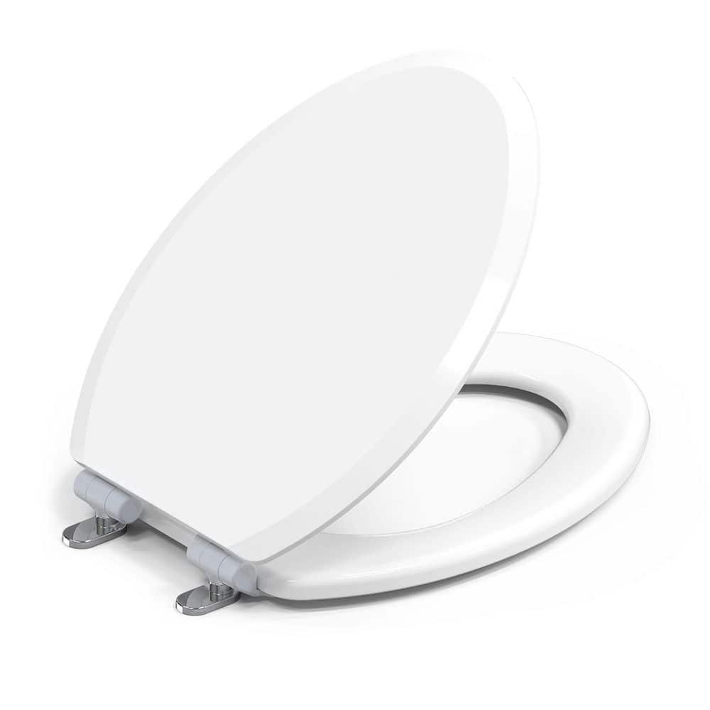 TOPSEAT Magic Hinge Elongated Soft Close StainShield Wood Toilet Seat in White