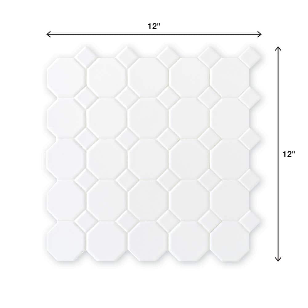 Octagon and Dot Matte White with White Dot 12 in. x 12 in. Glazed Ceramic Mosaic Tile (10 sq. ft./case)