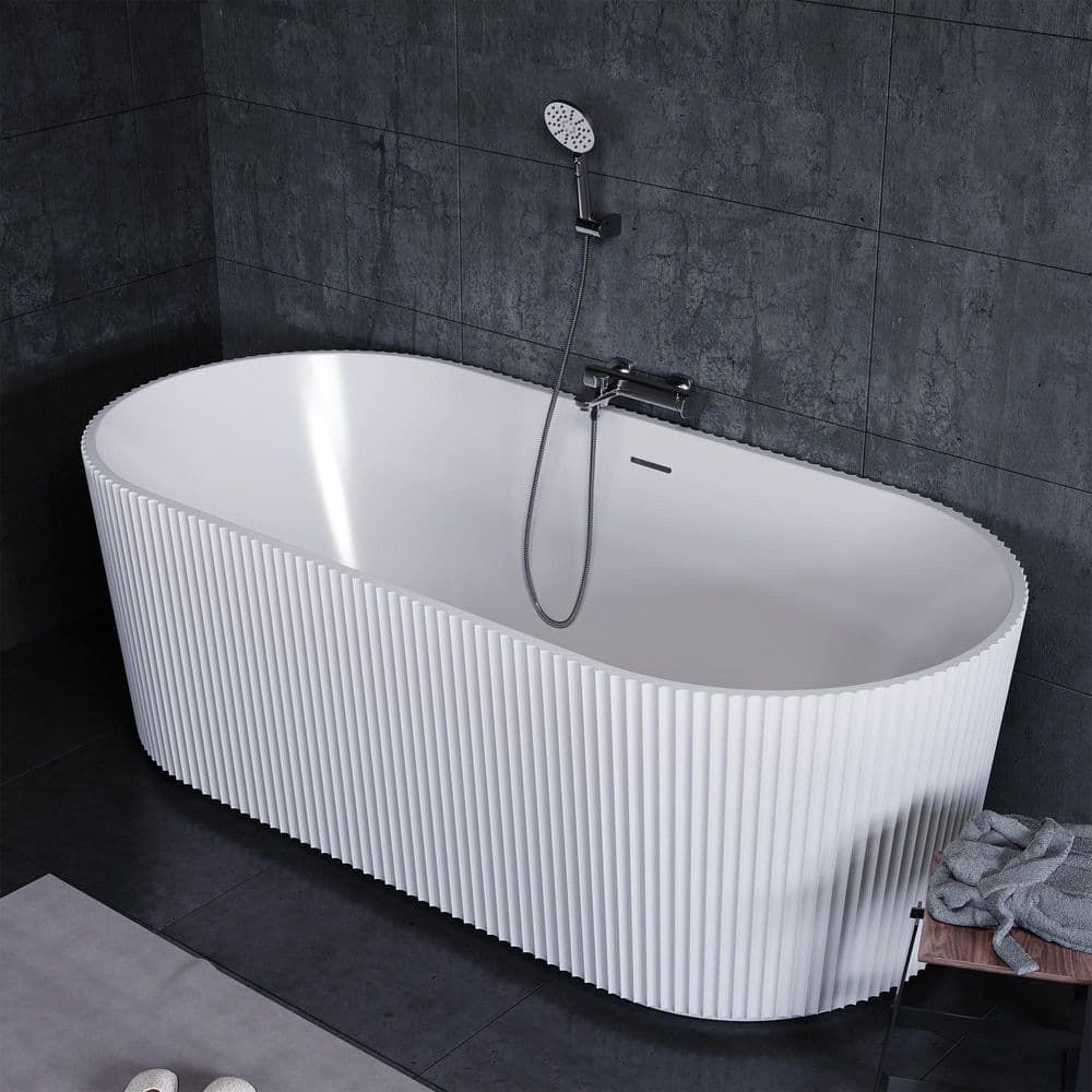 66 in. x 31 in. Acrylic Soaking Bathtub Contemporary Soaking Tub with Center Drain in White