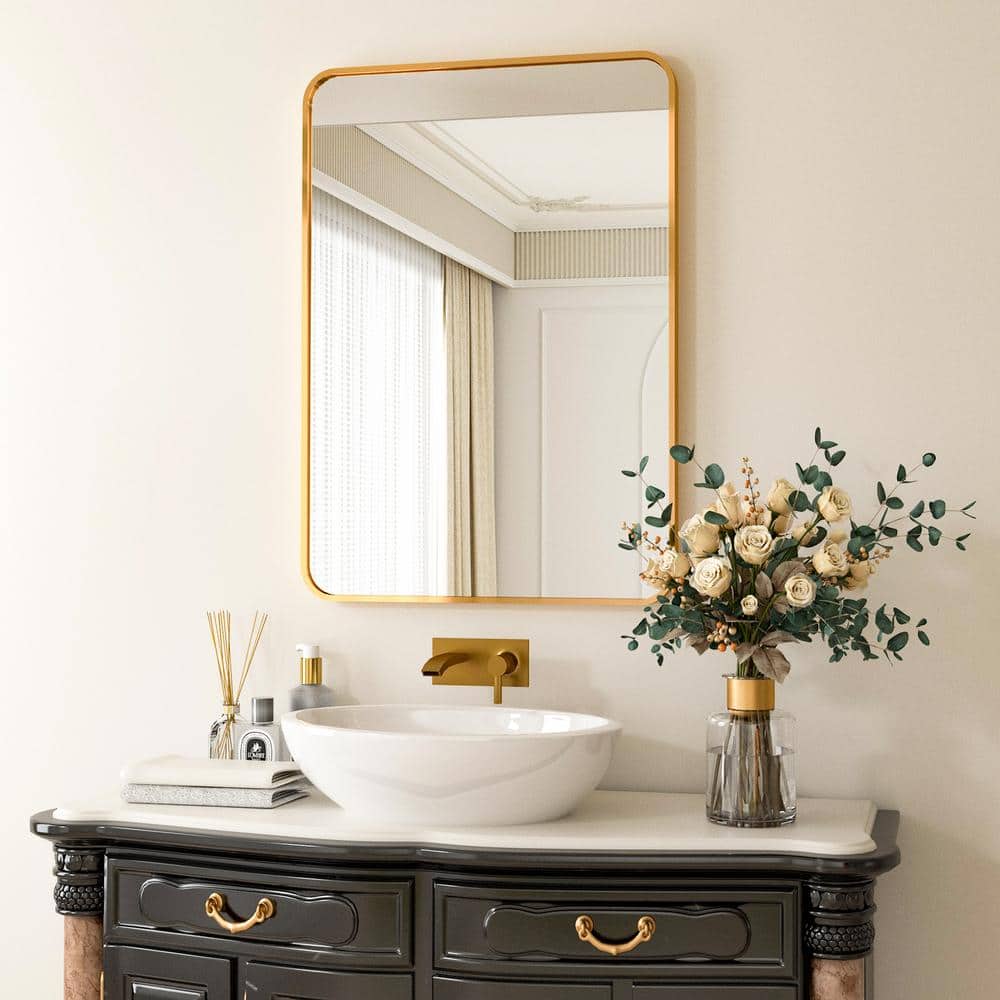 24x36in Rect Aluminum Alloy Gold Wall Mirror