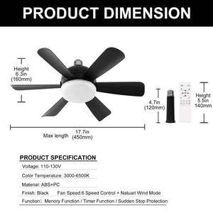 18 in. Black 2 - in - 1 Dimmable Indoor LED Ceiling Fan Flush Mount Light with 6 - Speed and Timer Setting - Stu's Home Improvement Outlet