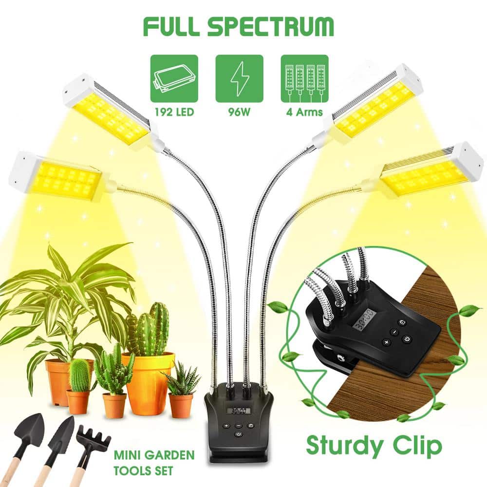 4 - Light 96 - Watt Daylight Full Spectrum Gray LED Grow Plant Light with Timer, 4 Switch Modes and 10 Brightness Levels - Stu's Home Improvement Outlet