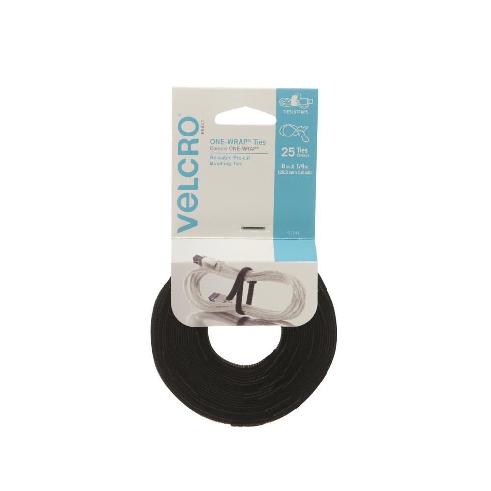 VELCRO Brand 8-in Black One-wrap Ties 8in X 1/4in Ties Black Hook and Loop Fastener (25-Pack)