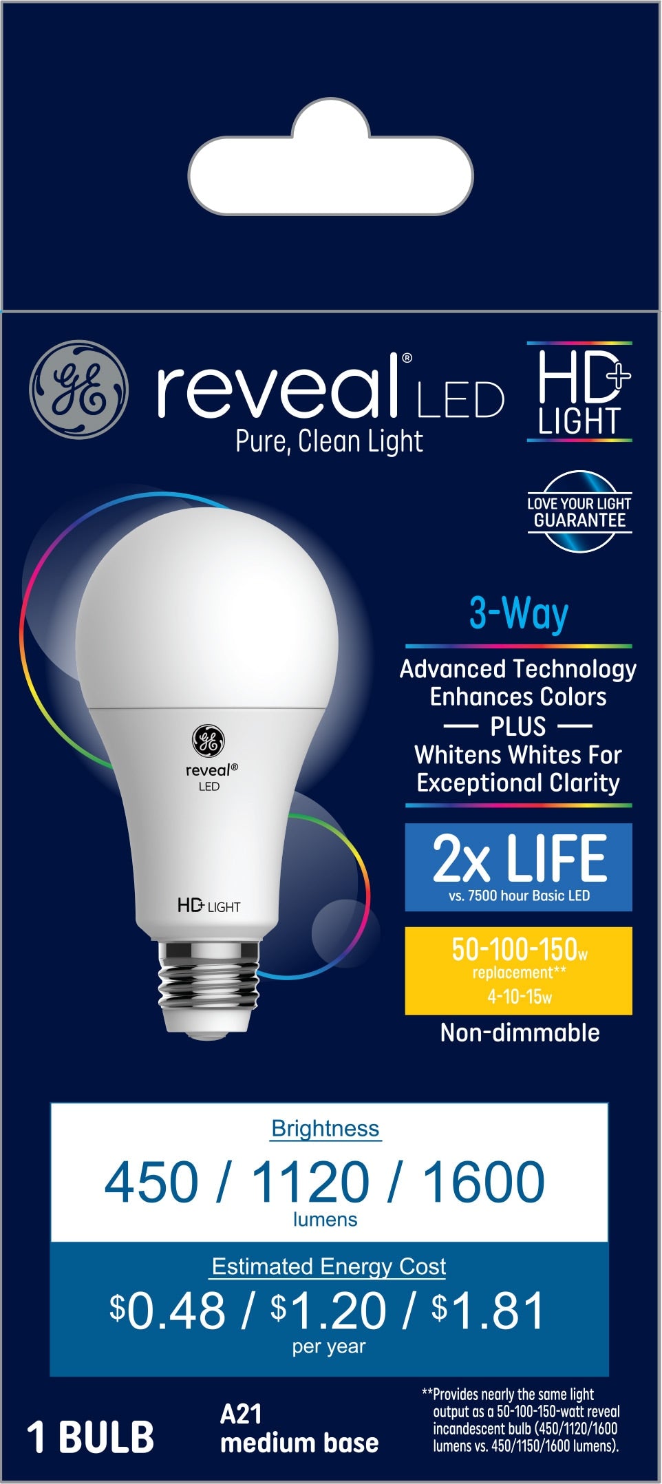 GE Reveal HD 150-Watt EQ A21 Color-enhancing Medium Base (e-26) LED General Purpose Light Bulb