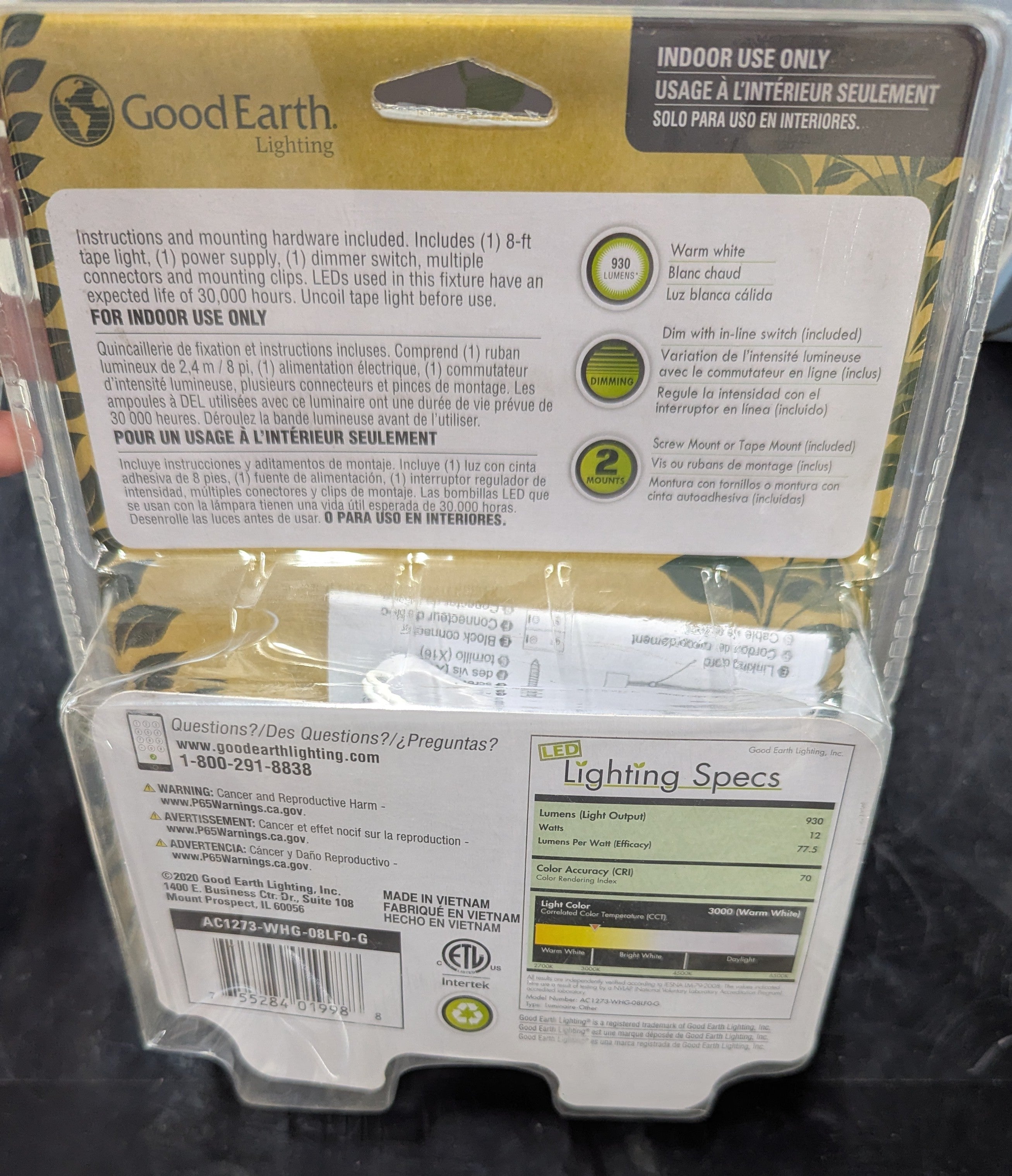 Good Earth Lighting Tape light 96-in Plug-in Tape Under Cabinet Lights