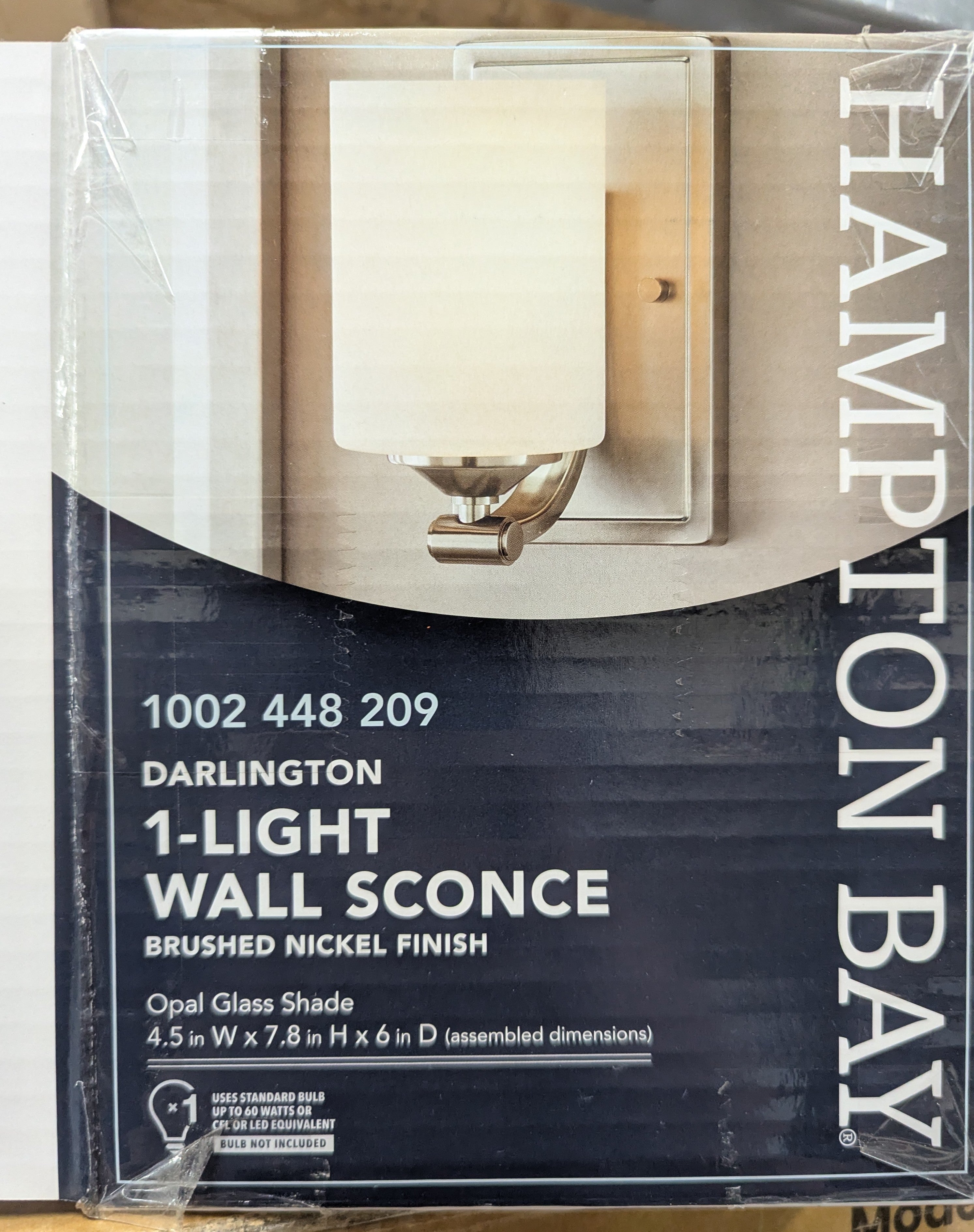 Hampton Bay 1-Light Brushed Nickel Wall Sconce with Frosted Opal Glass Shade