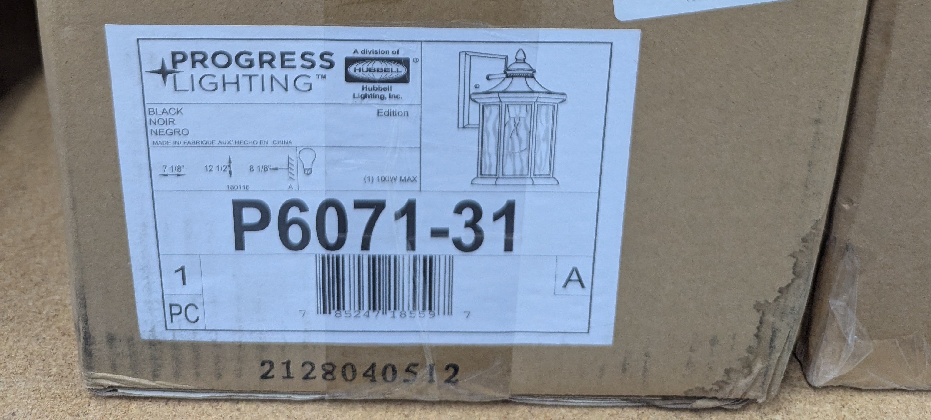 Edition Collection 1-Light Textured Black Clear Water Glass Traditional Outdoor Medium Wall Lantern Light