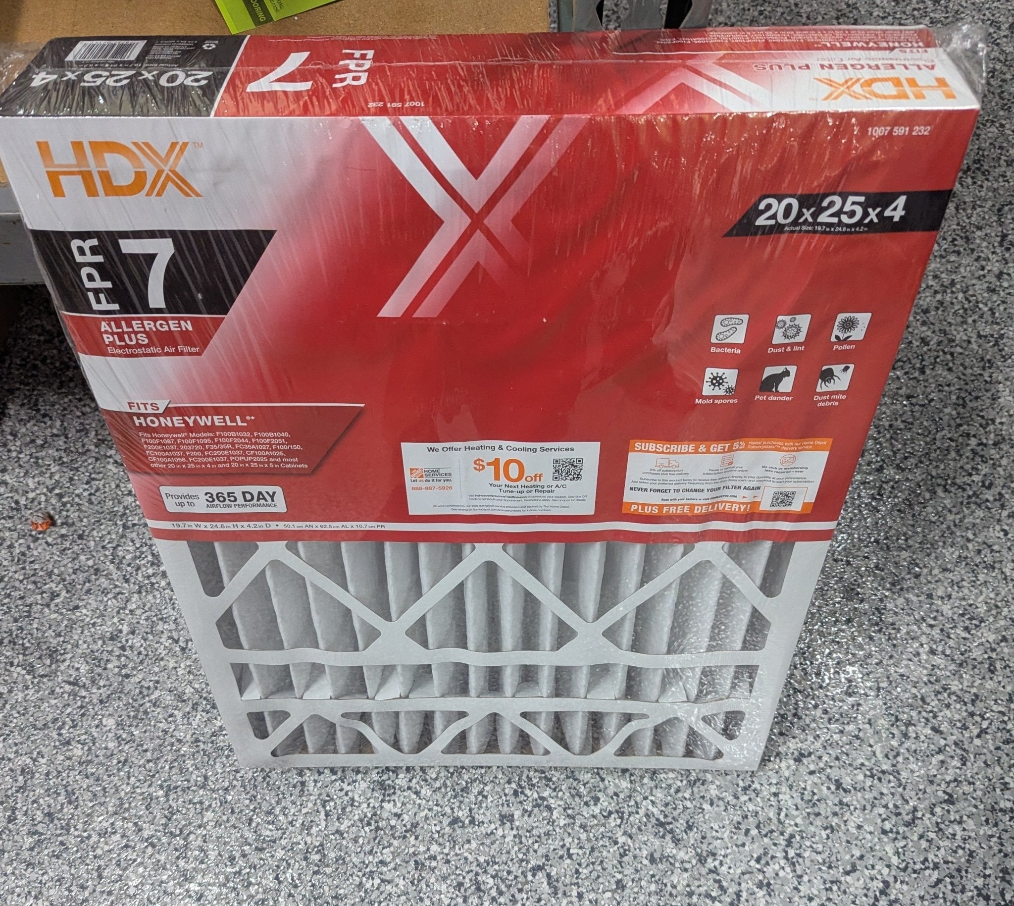 20 in. x 25 in. x 4 in. Honeywell Replacement Pleated Air Filter FPR 7, MERV 11 - Stu's Home Improvement Outlet