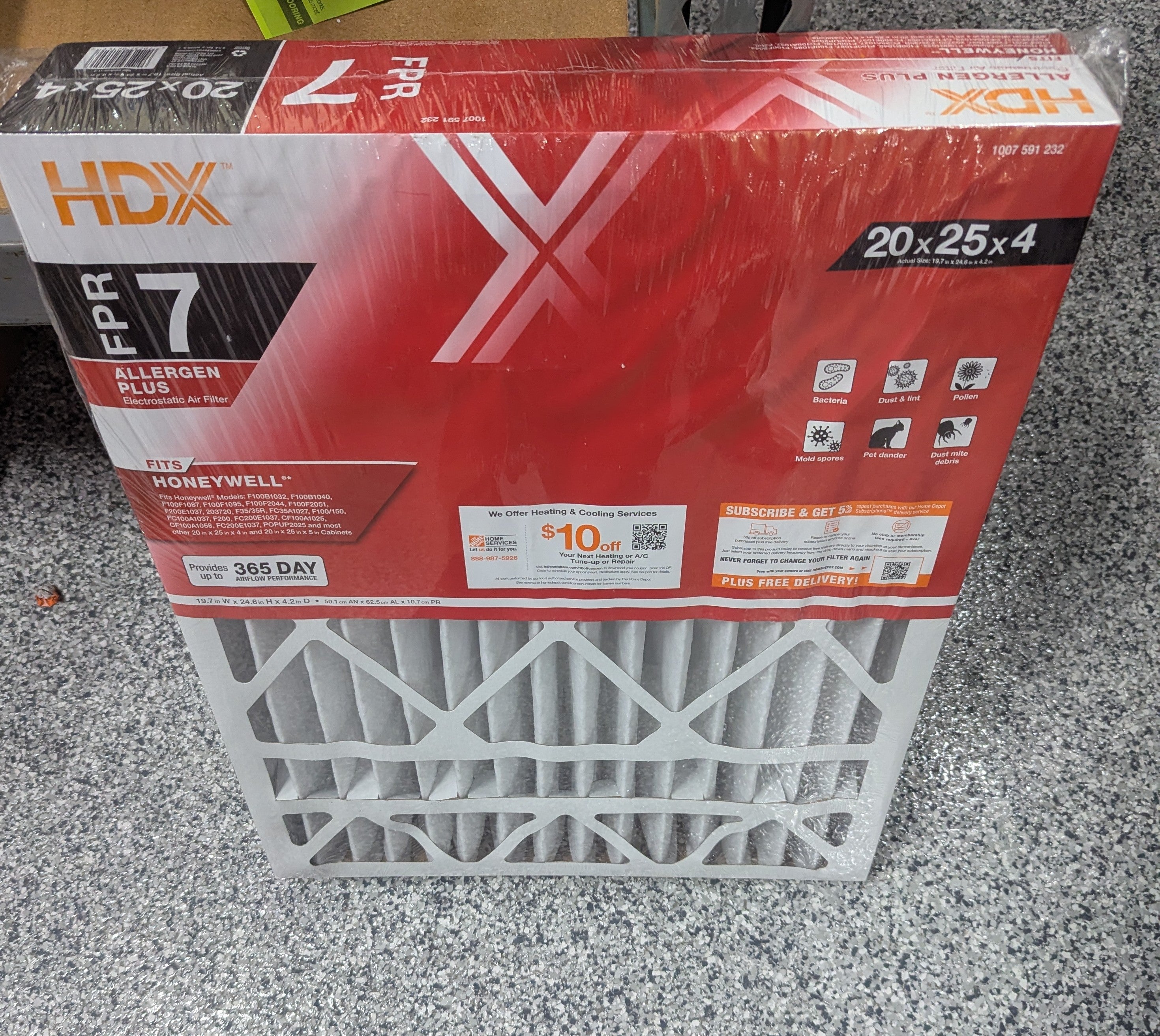 20 in. x 25 in. x 4 in. Honeywell Replacement Pleated Air Filter FPR 7, MERV 11