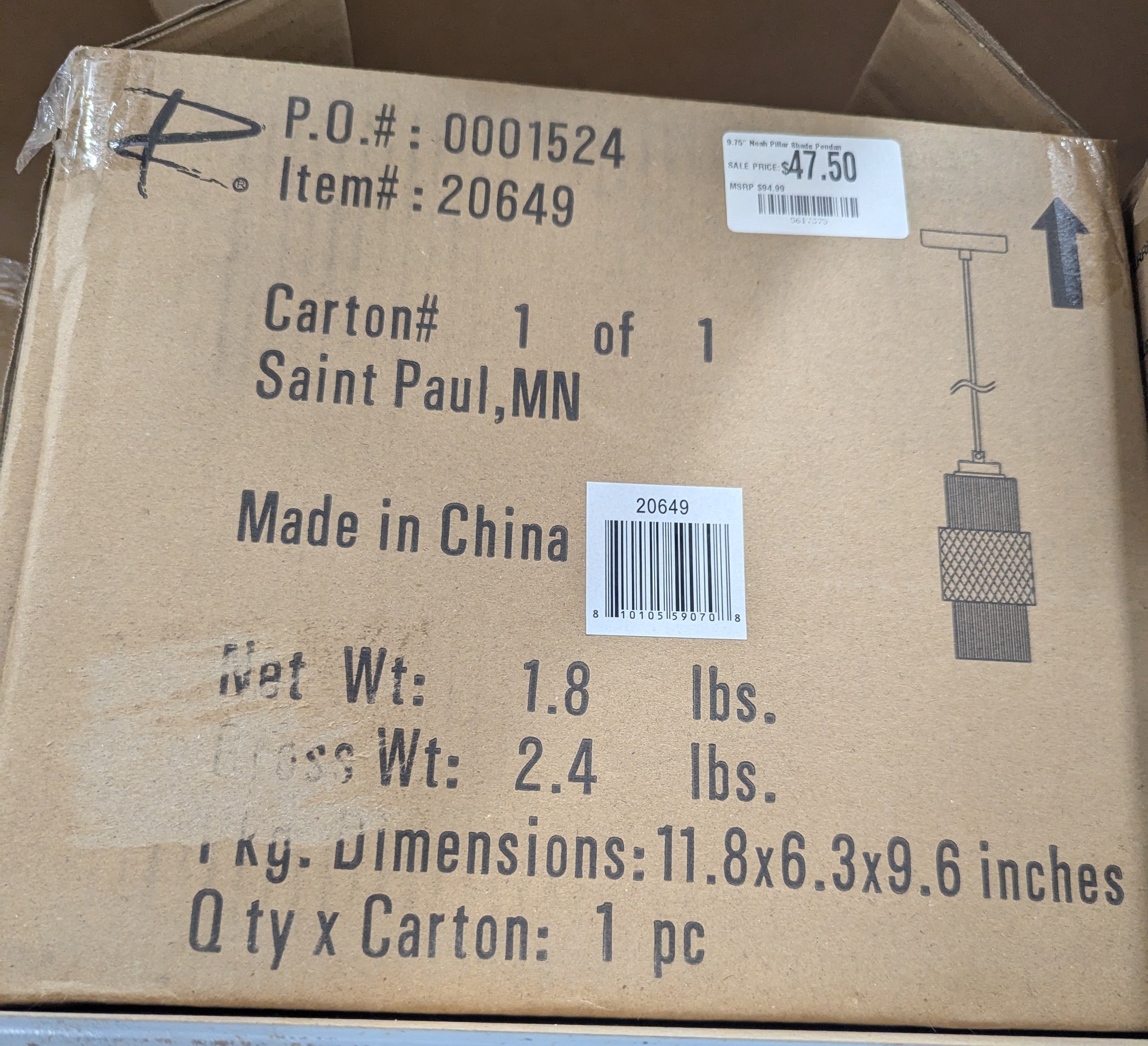 9.75" Noah Pillar Shade Pendant Light Clear - River of Goods: Brushed Gold-Finish, Retro Style, Adjustable Height