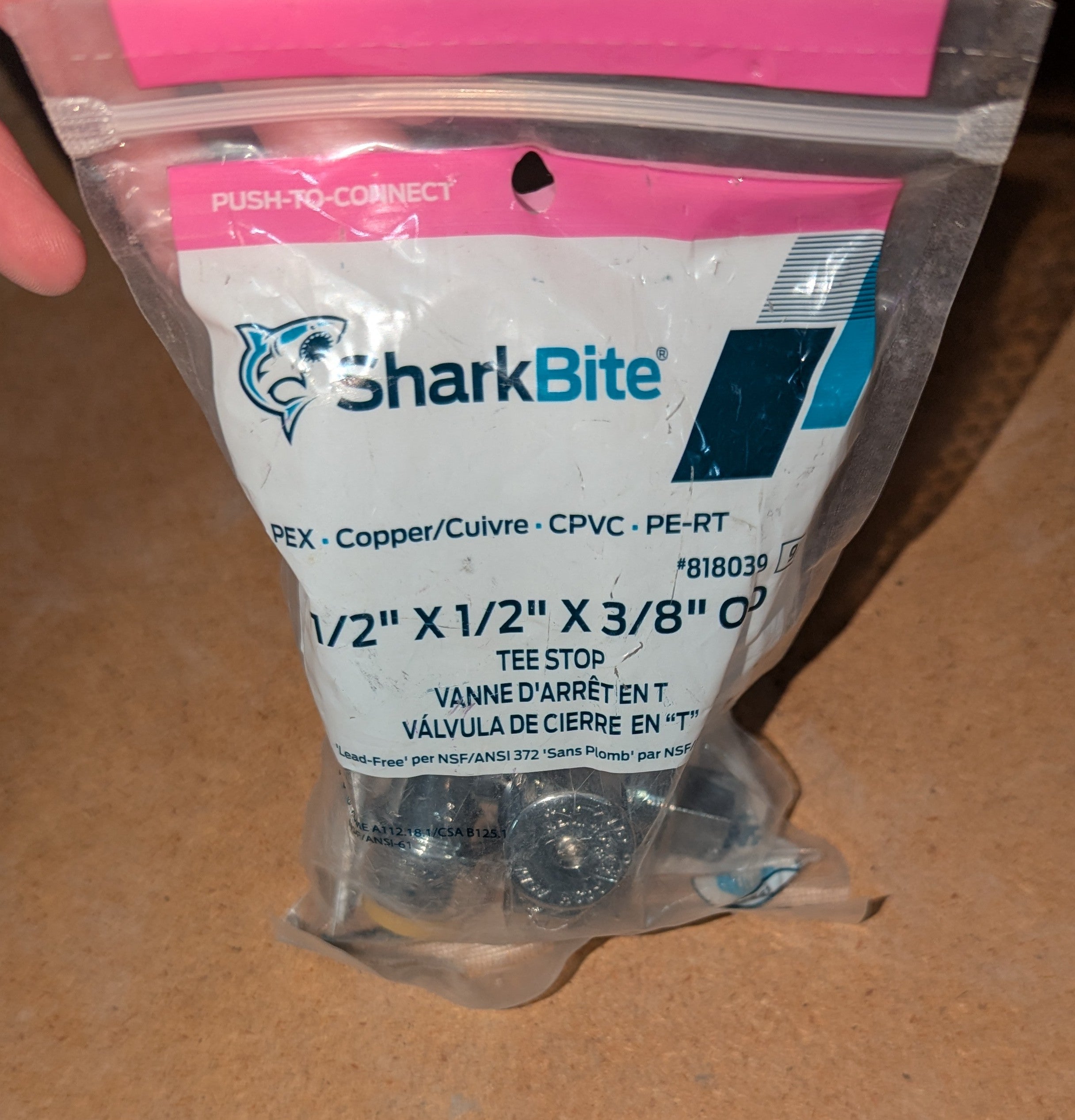 SharkBite 1/2-in Push-to-connect x 3/8-in OD Compression Brass Quarter turn Stop Supply