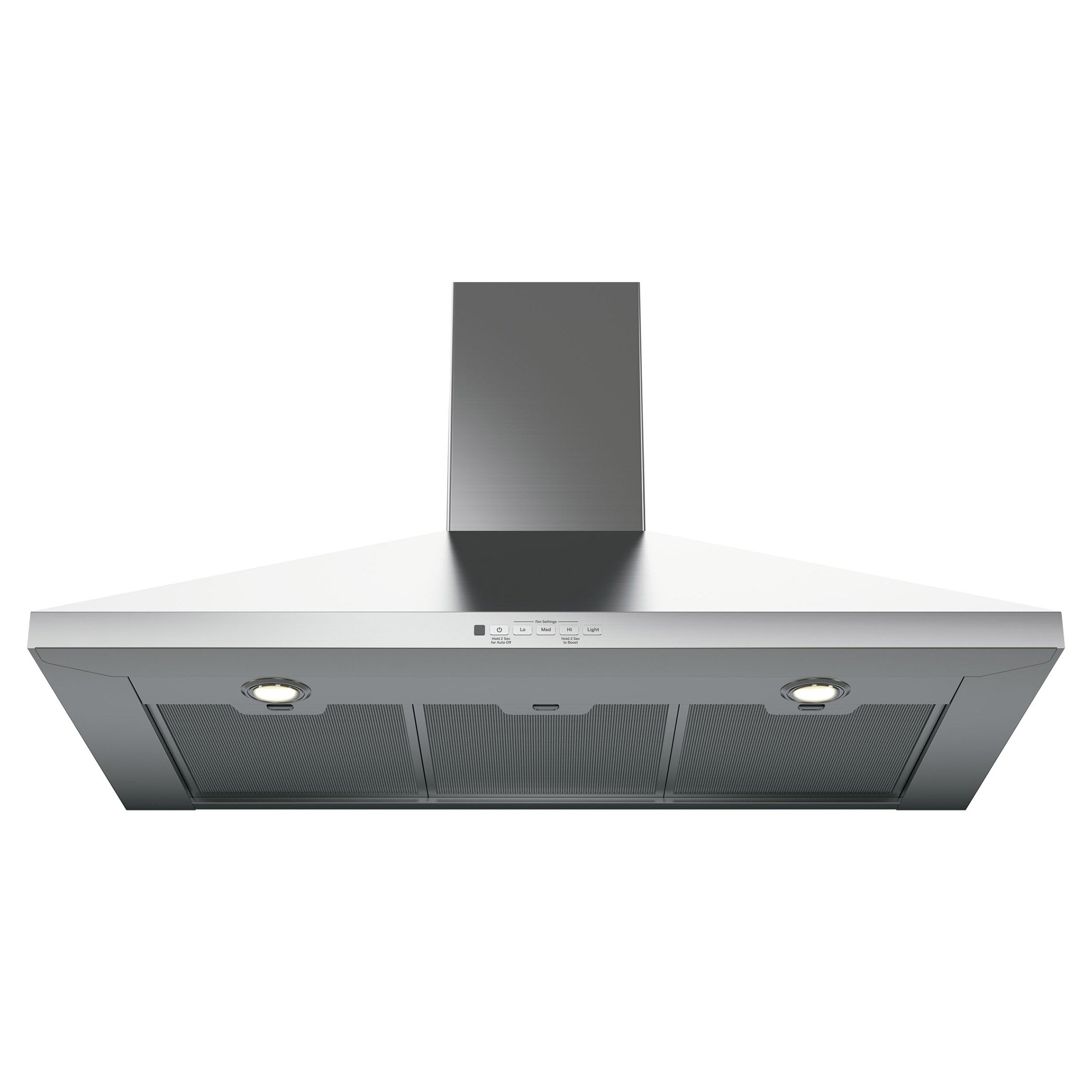 GE Wall-Mount Pyramid Chimney Range Hood with Dual Halogen Cooktop Lighting