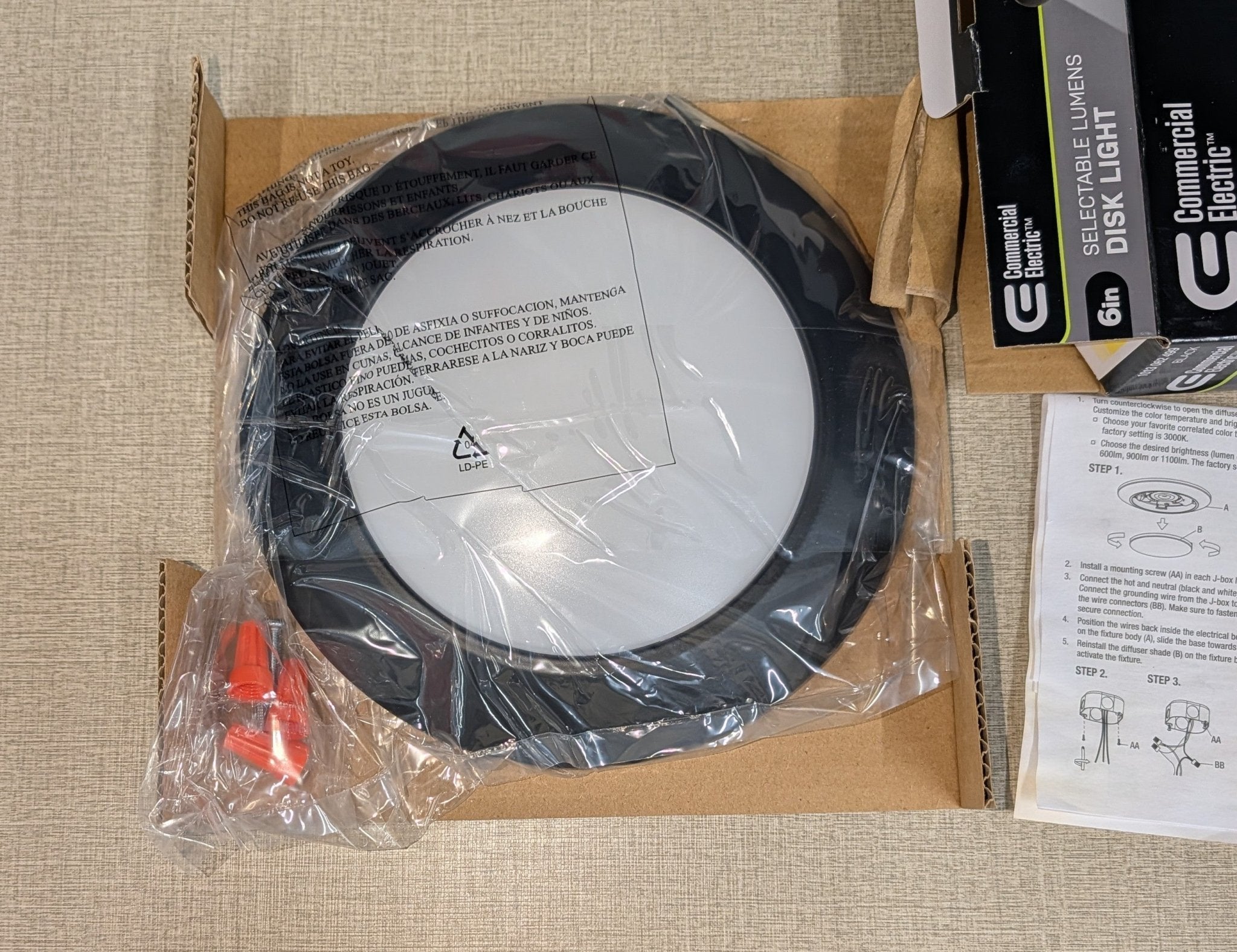 6 in. Matte Black Disk Light LED Flush Mount Light Fixture 600 - 900 - 1100 Lumens 2700K - 5000K Dimmable J - Box Compatible - Stu's Home Improvement Outlet