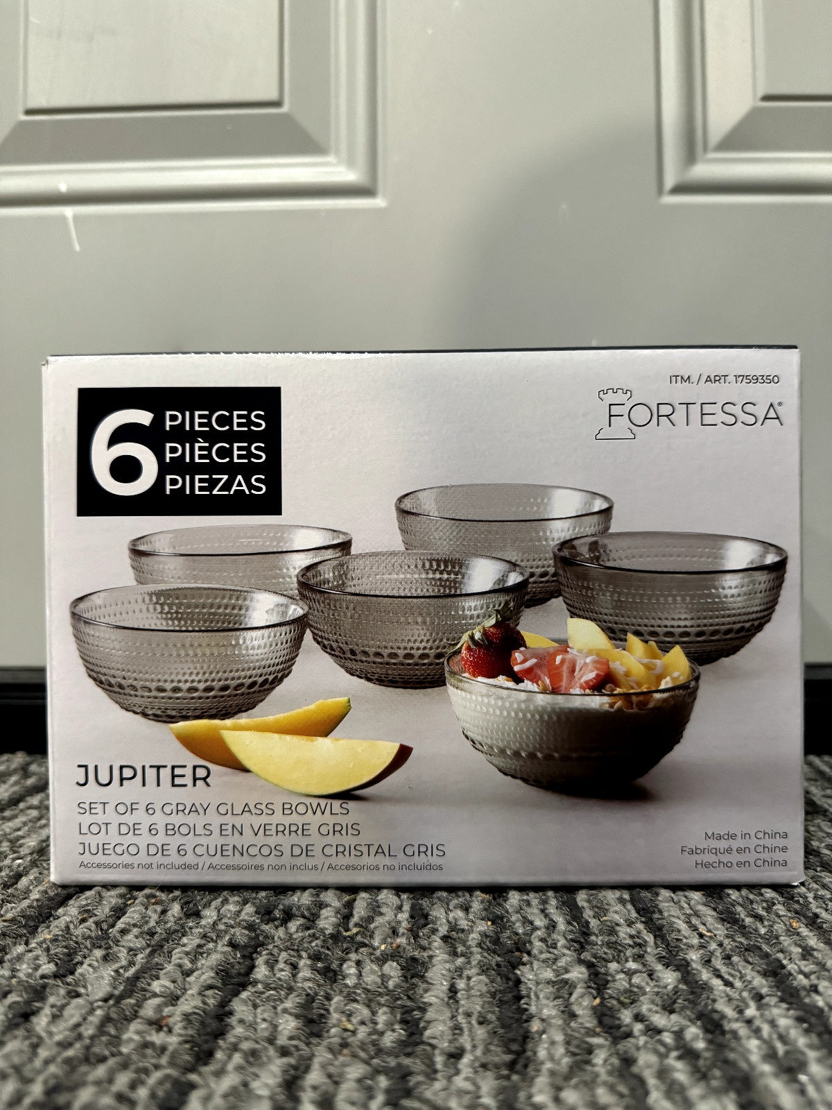 Fortessa Jupiter 6 Piece Gray Glass Bowls 13.5oz 5in Diameter Dishwaher Safe NEW