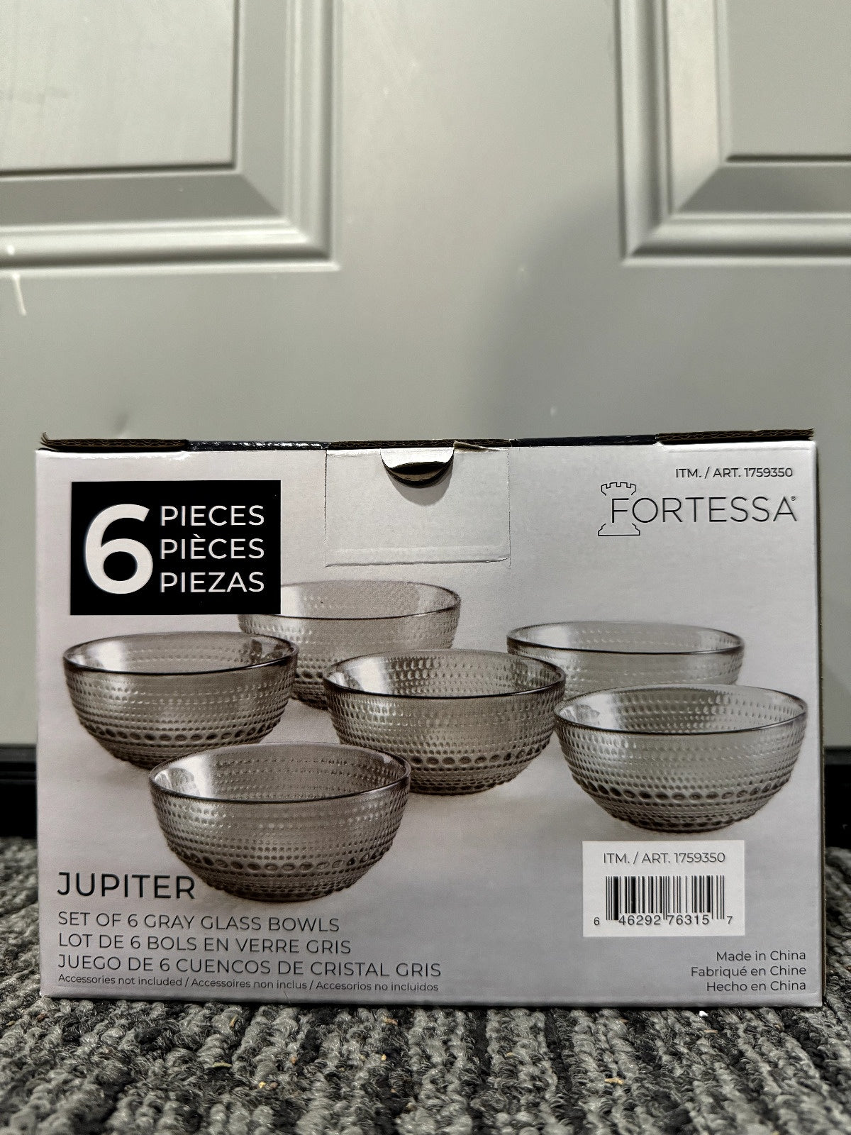 Fortessa Jupiter 6 Piece Gray Glass Bowls 13.5oz 5in Diameter Dishwaher Safe NEW