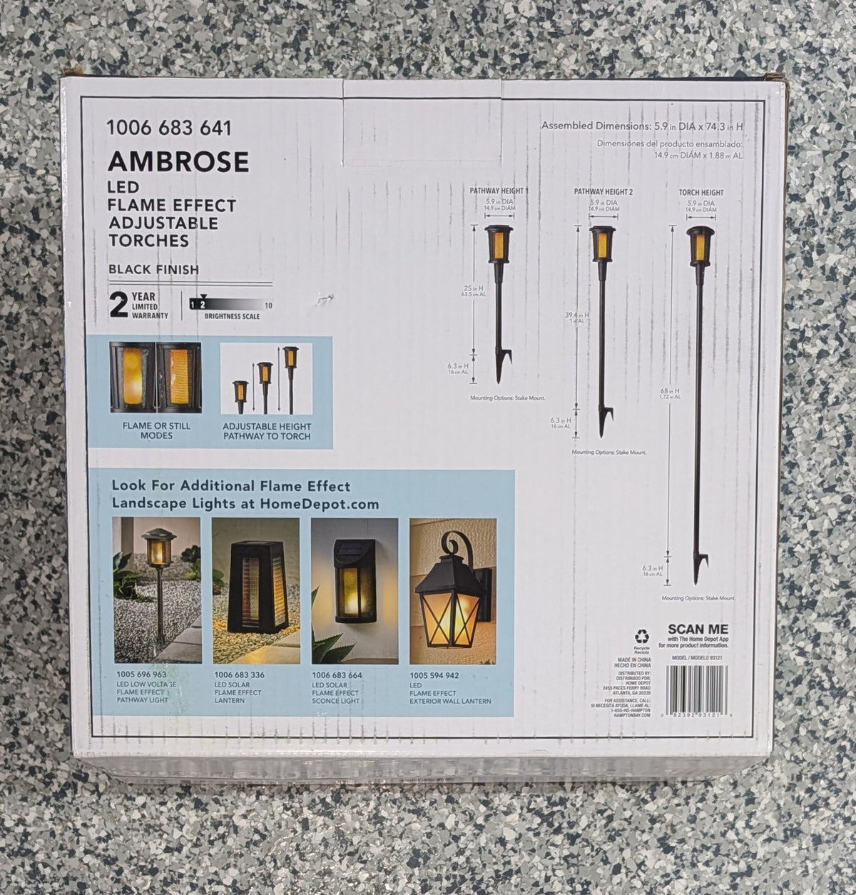 Ambrose Solar 6 Lumens Matte Black Integrated LED Flicker Flame Torch Path Light with Adjustable Height (2 - Pack) - Stu's Home Improvement Outlet