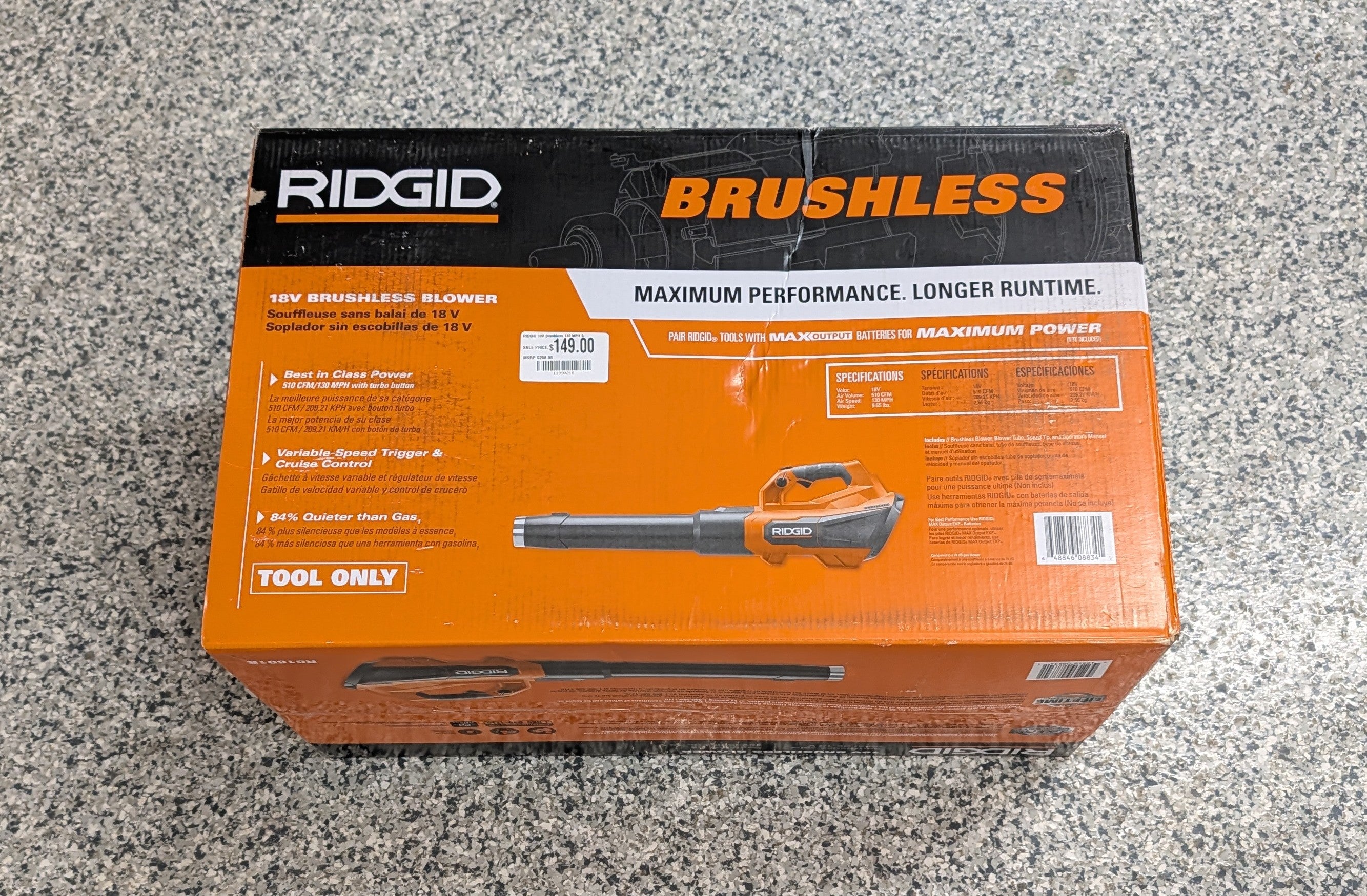 RIDGID 18V Brushless 130 MPH 510 CFM Cordless Battery Leaf Blower (Tool Only)