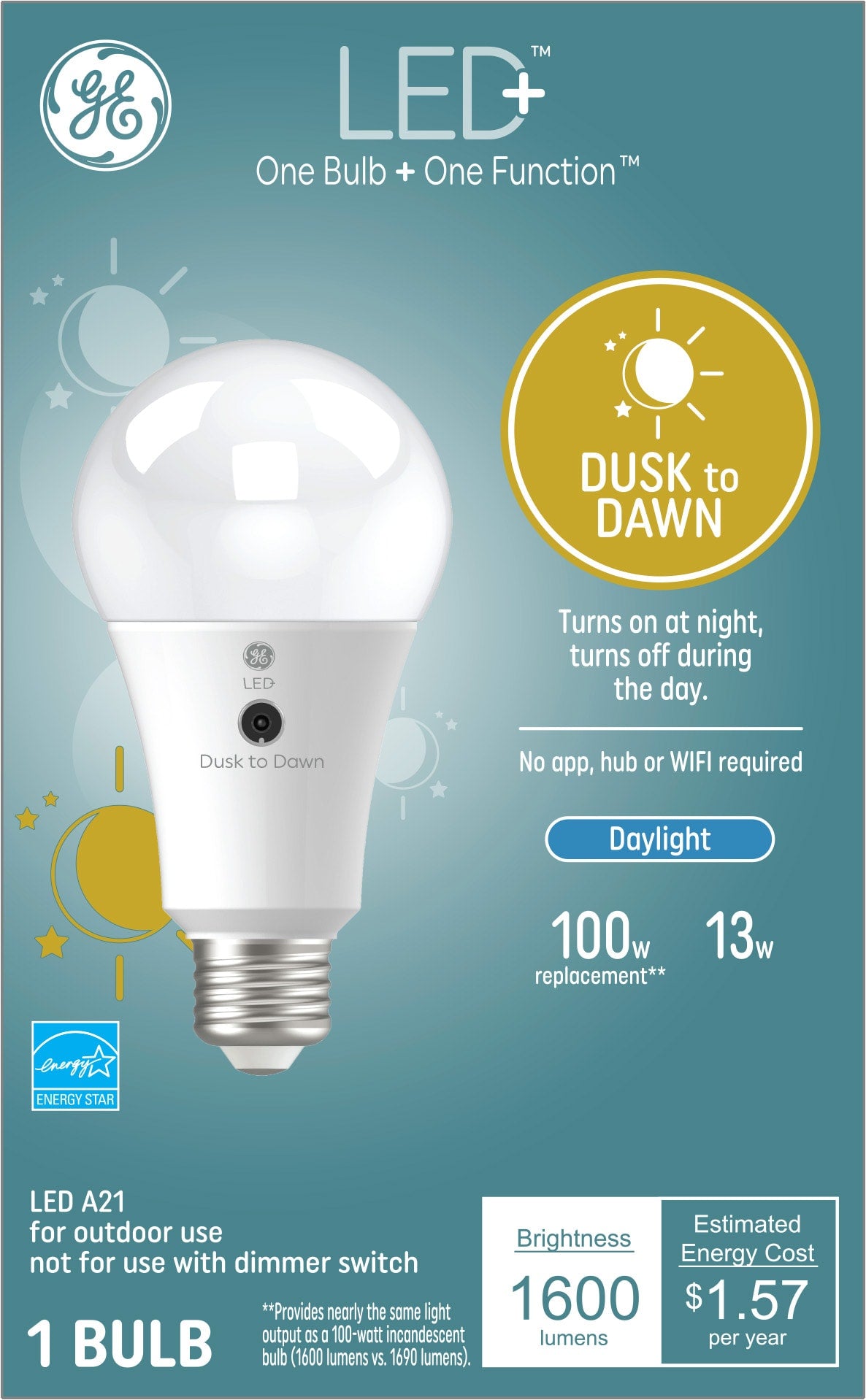 GE LED+ Dusk to Dawn 100-Watt EQ A21 Daylight Medium Base (e-26) LED General Purpose Light Bulb