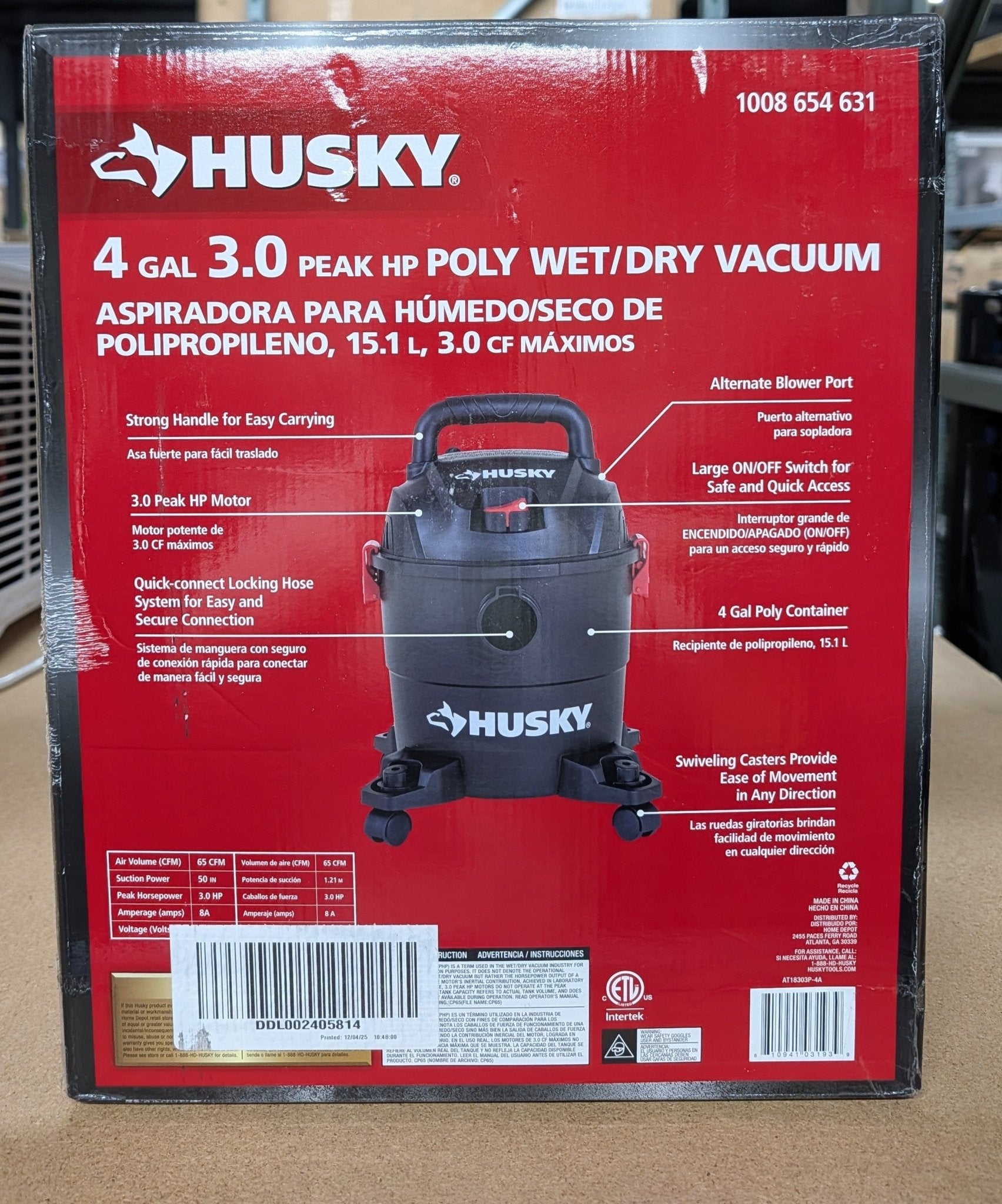4 Gallon 3.0 Peak HP Wet Dry Vac Shop Vacuum with Locking Hose, Wands, Filters, Crevice, Gulper and Floor Nozzles - Stu's Home Improvement Outlet