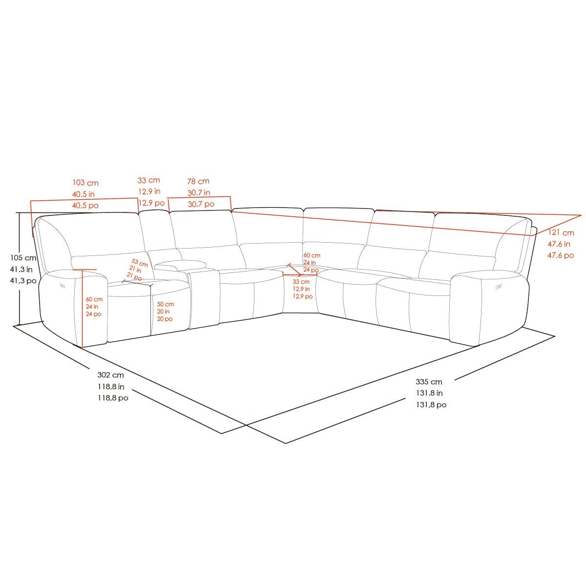Sweeney Fabric Power Reclining Sectional with Power Headrests - Stu's Home Improvement Outlet