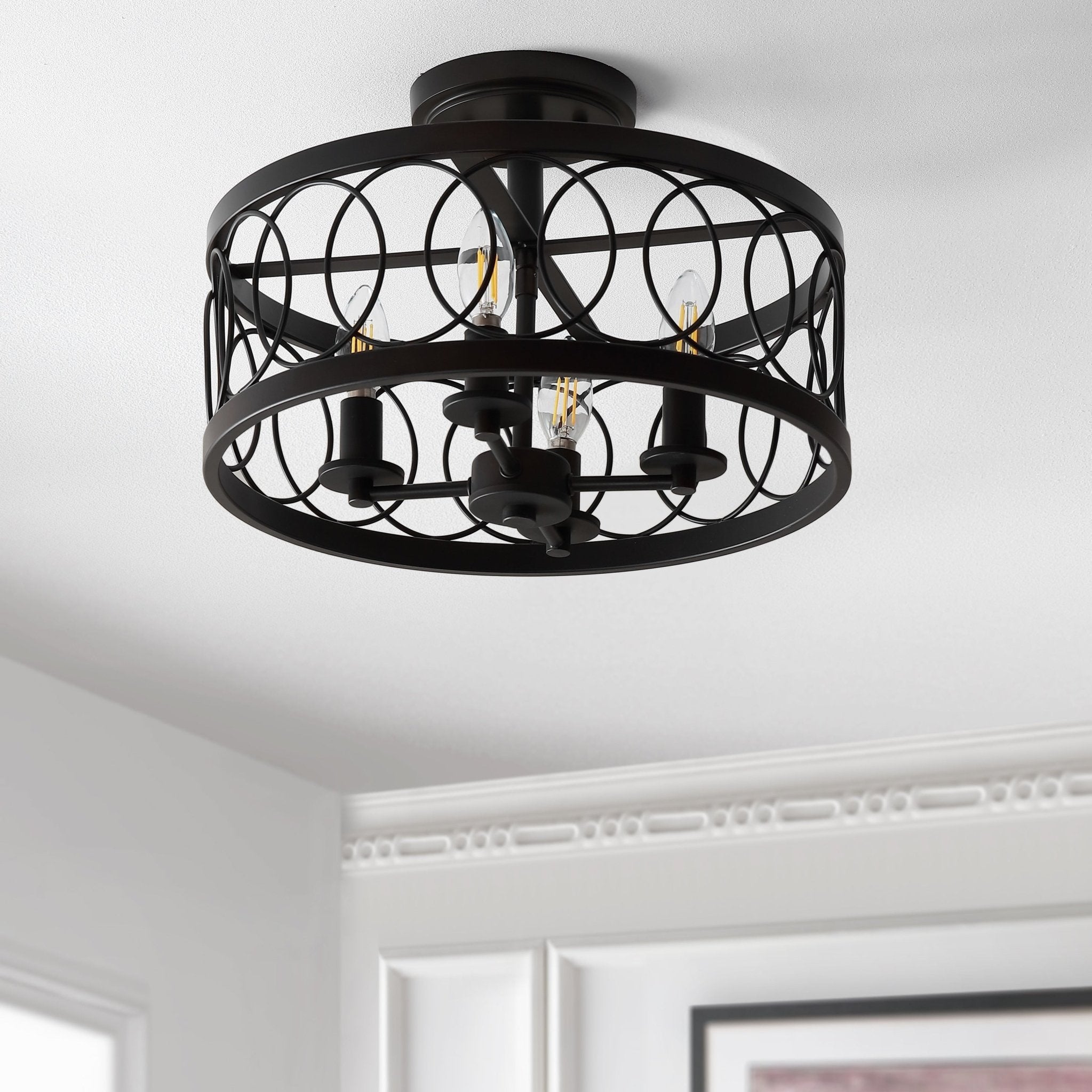 JONATHAN Y Sylvain 15.5" Metal LED Semi Mount 1 - Light 15.5 - in Oil Rubbed Bronze LED Semi Flush Mount Light - Stu's Home Improvement Outlet