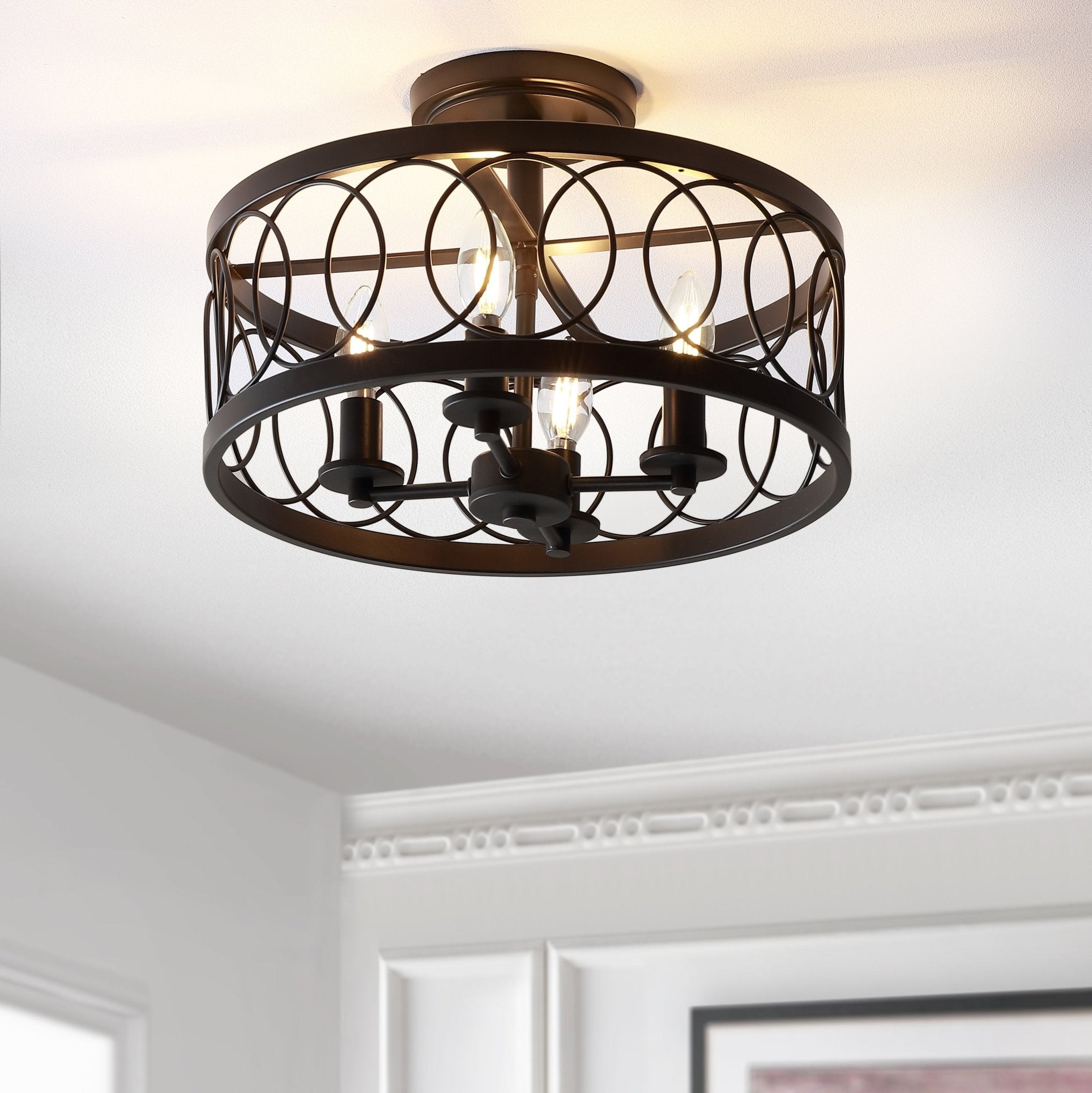 JONATHAN Y Sylvain 15.5" Metal LED Semi Mount 1 - Light 15.5 - in Oil Rubbed Bronze LED Semi Flush Mount Light - Stu's Home Improvement Outlet