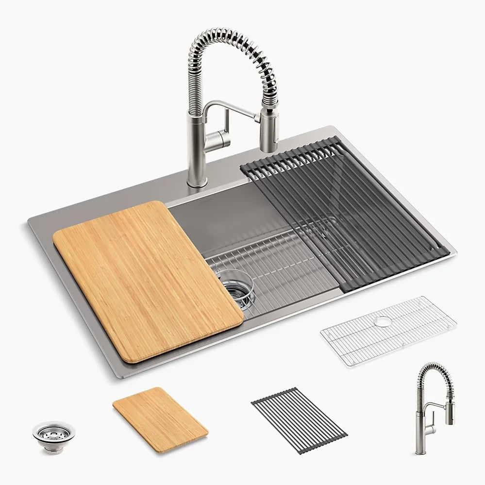 Kohler Provo 33" Dual Mount Single-bowl Workstation Kitchen Sink Kit (AS-IS)