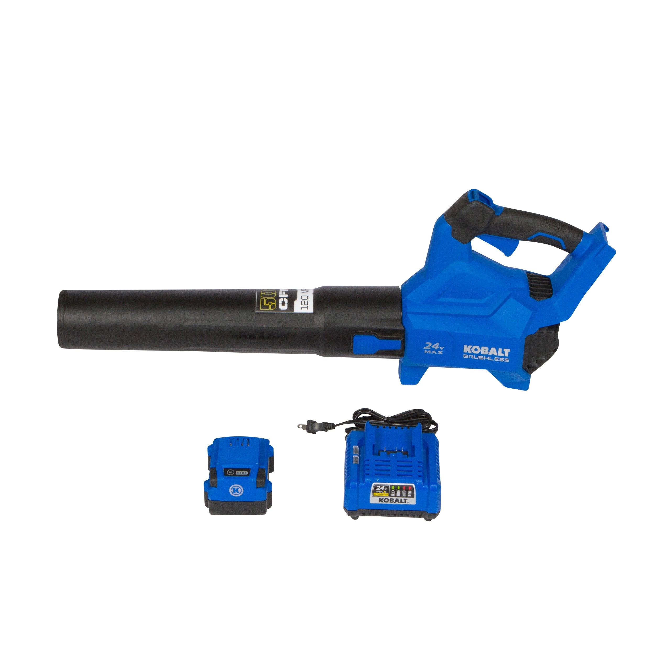 Kobalt 24-volt 500-CFM 120-MPH Battery Handheld Leaf Blower 4 Ah (Battery and Charger Included)