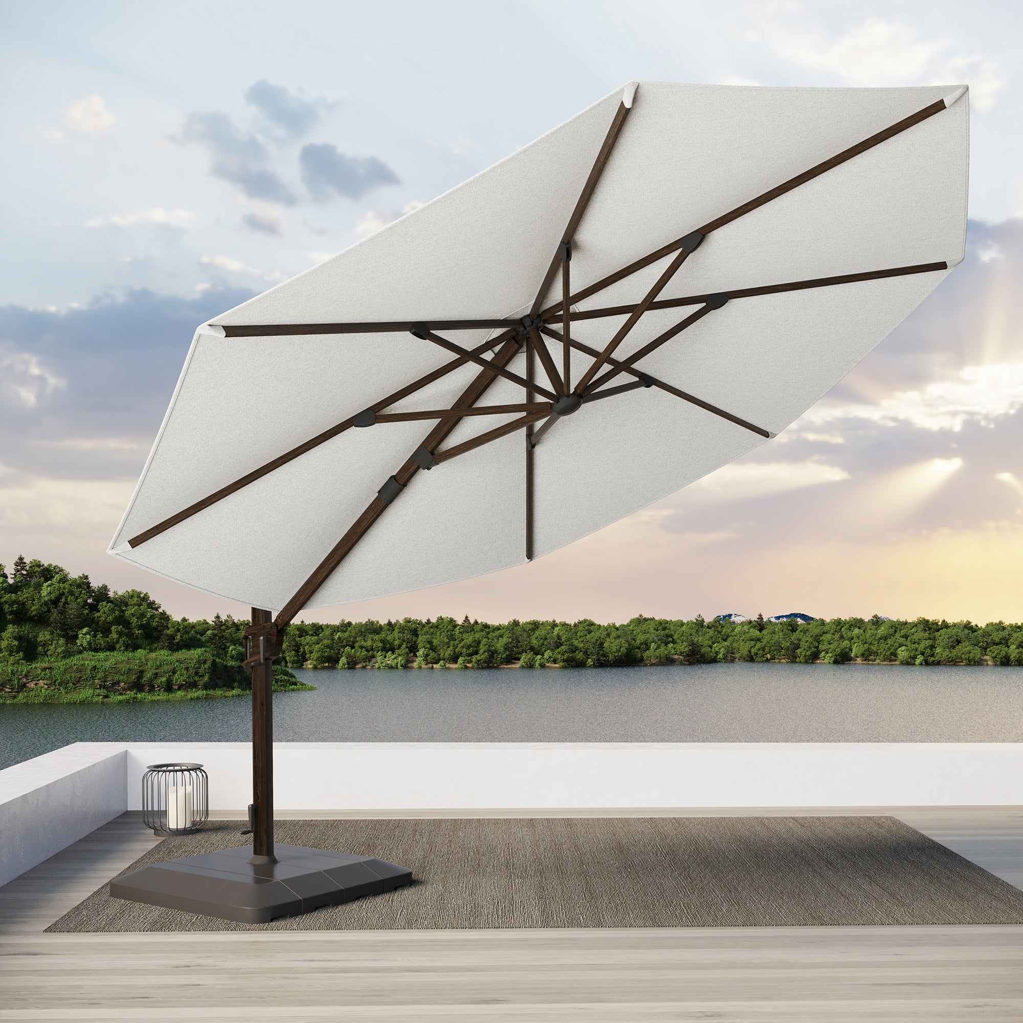 Seasons Sentry 13 ft. Round Woodgrain Aluminum Cantilever Umbrella