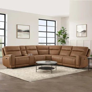 Lauretta 6 - piece Leather Power Reclining Sectional with Power Headrests - Stu's Home Improvement Outlet