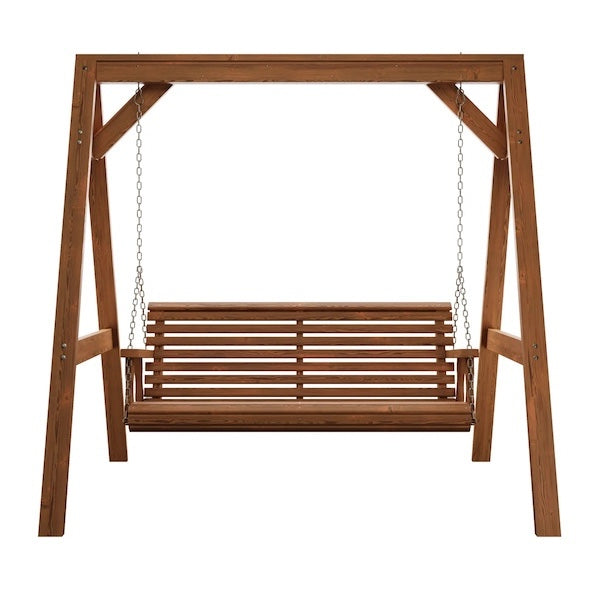 Amish Casual Roll Back Swing with A-Frame Stand - Freestanding Wood Porch Swing for Patio, Yard or Garden