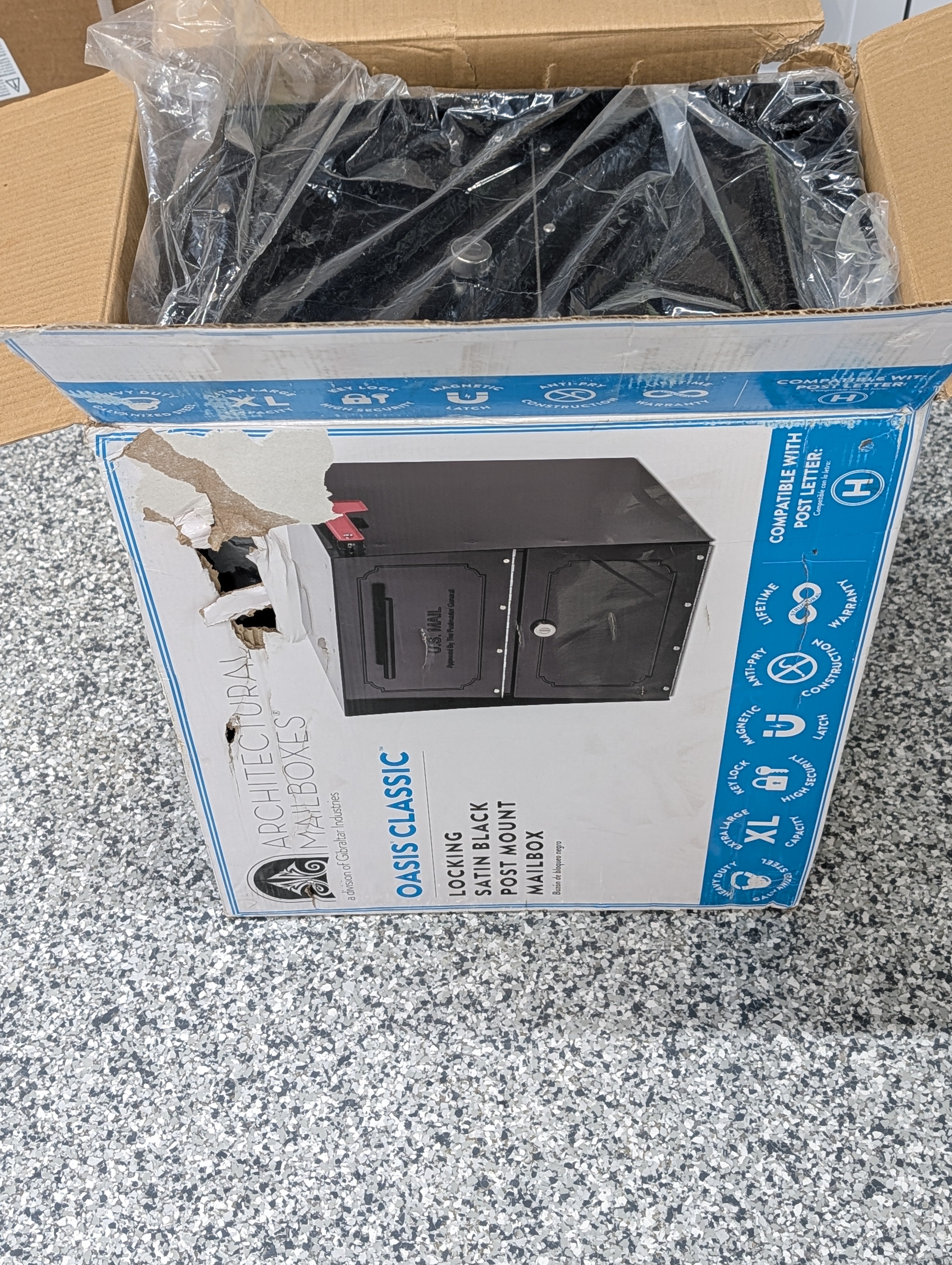 Oasis Classic Black, Extra Large, Steel, Locking, Post Mount Parcel Mailbox with High Security Reinforced Lock