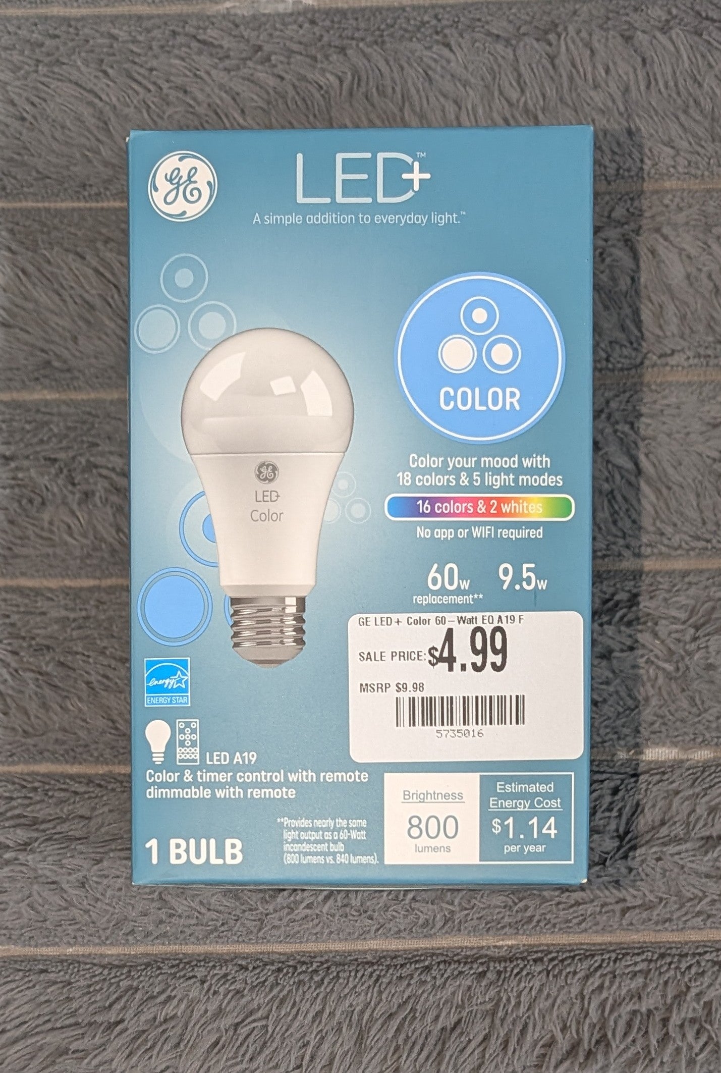 GE LED+ Color 60-Watt EQ A19 Full Spectrum Medium Base (e-26) Dimmable LED General Purpose Light Bulb