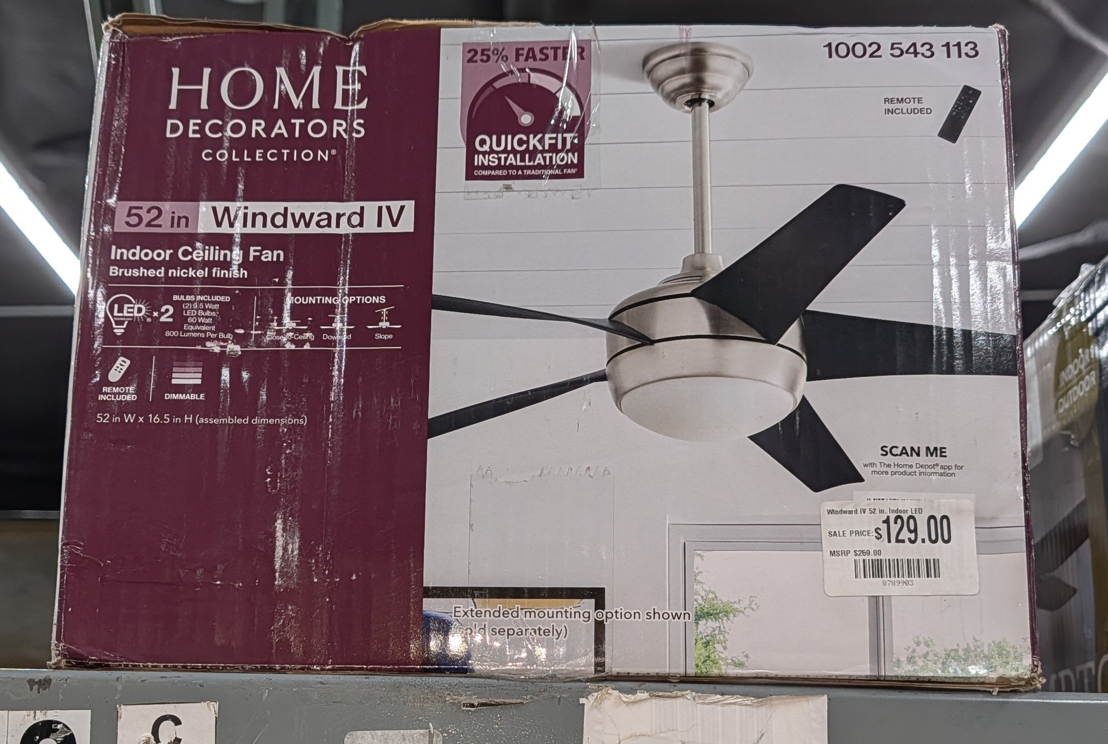 Windward IV 52 in. Indoor LED Brushed Nickel Ceiling Fan with Dimmable Light Kit, Remote Control and Reversible Motor