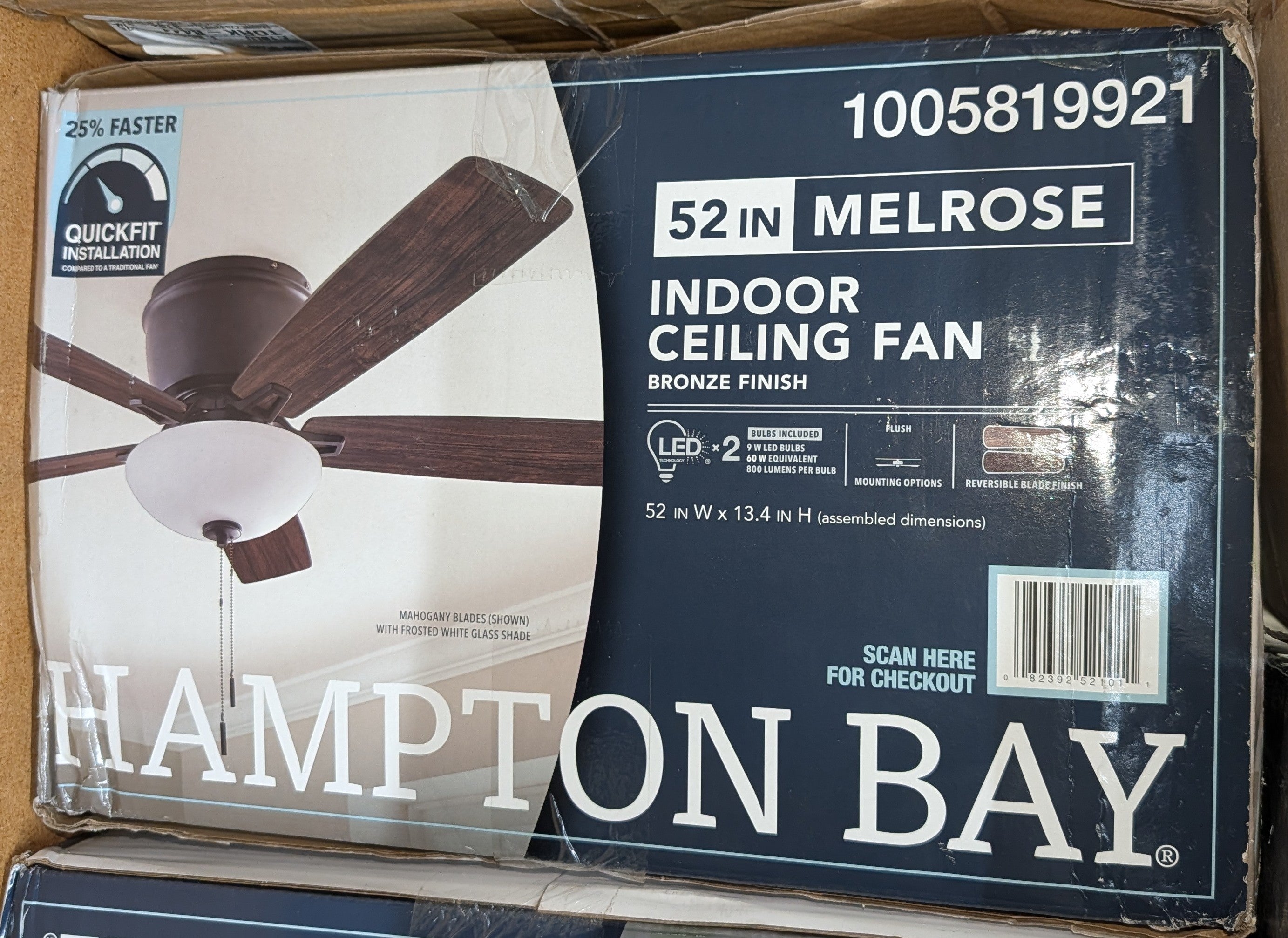 Melrose 52 in. Indoor LED Hugger Bronze Dry Rated Ceiling Fan with Light Kit and 5 Reversible Blades