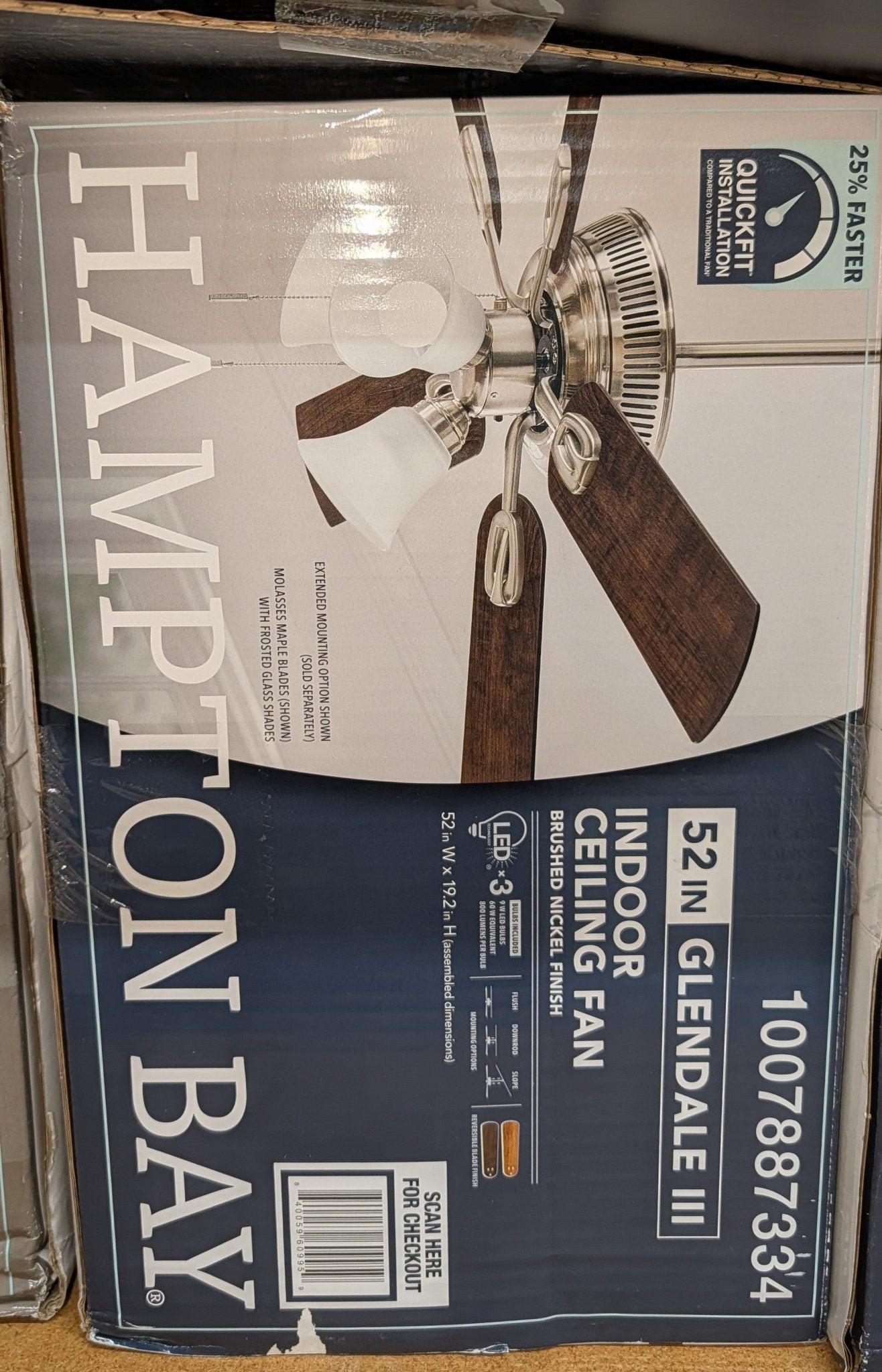 Glendale III 52 in. LED Indoor Brushed Nickel Ceiling Fan with Light and Pull Chains - Stu's Home Improvement Outlet