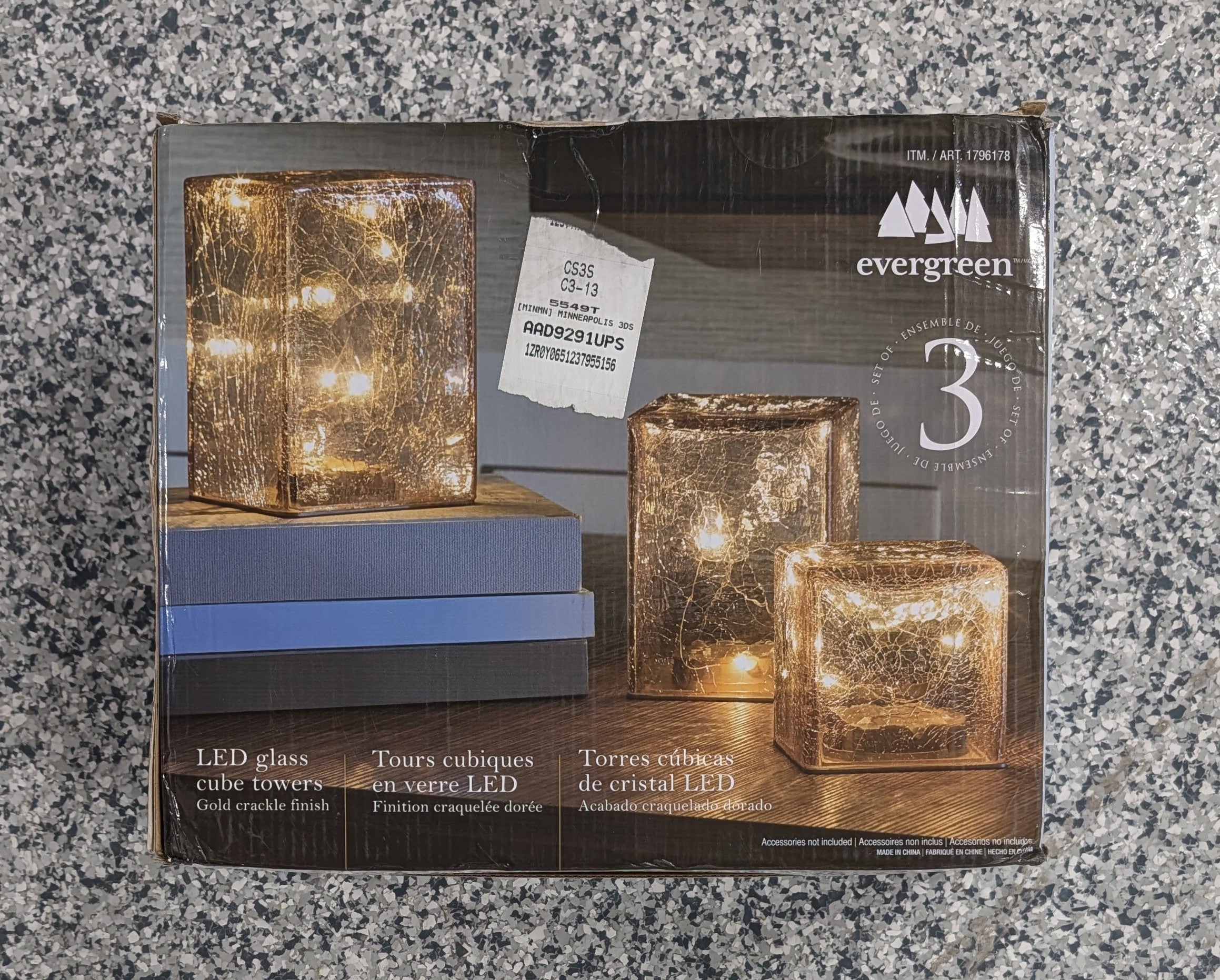 Evergreen LED Glass Cubes and Spheres Towers, Set of 3