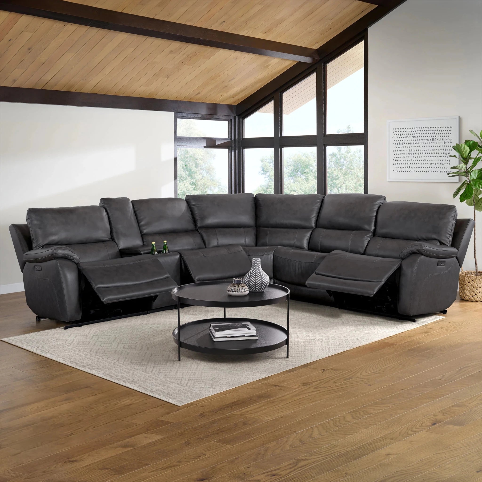 Wylder Leather Power Reclining Sectional with Power Headrests - Stu's Home Improvement Outlet