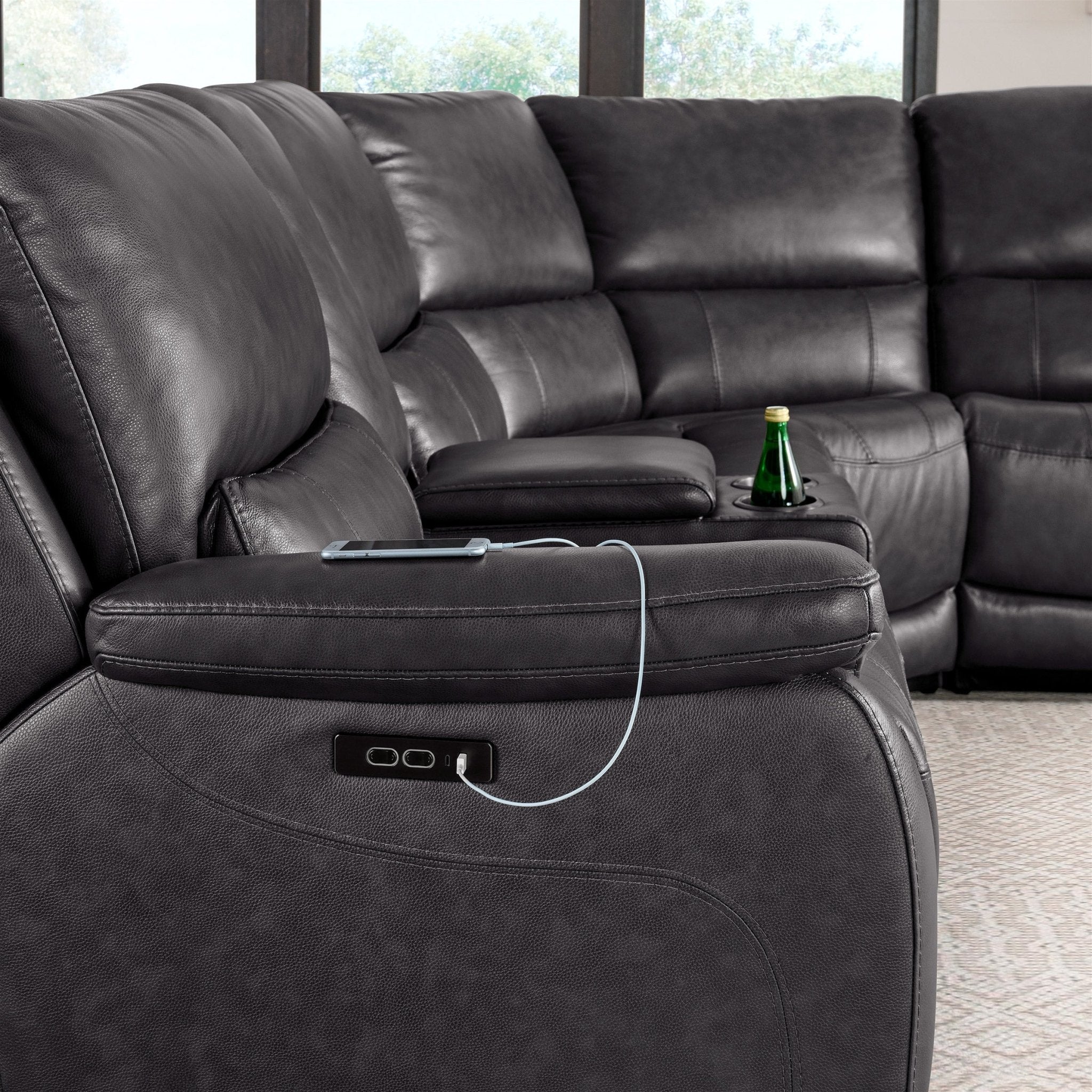 Wylder Leather Power Reclining Sectional with Power Headrests - Stu's Home Improvement Outlet
