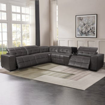 Ivy 6 - piece Leather Power Reclining Sectional with Power Headrests - Stu's Home Improvement Outlet