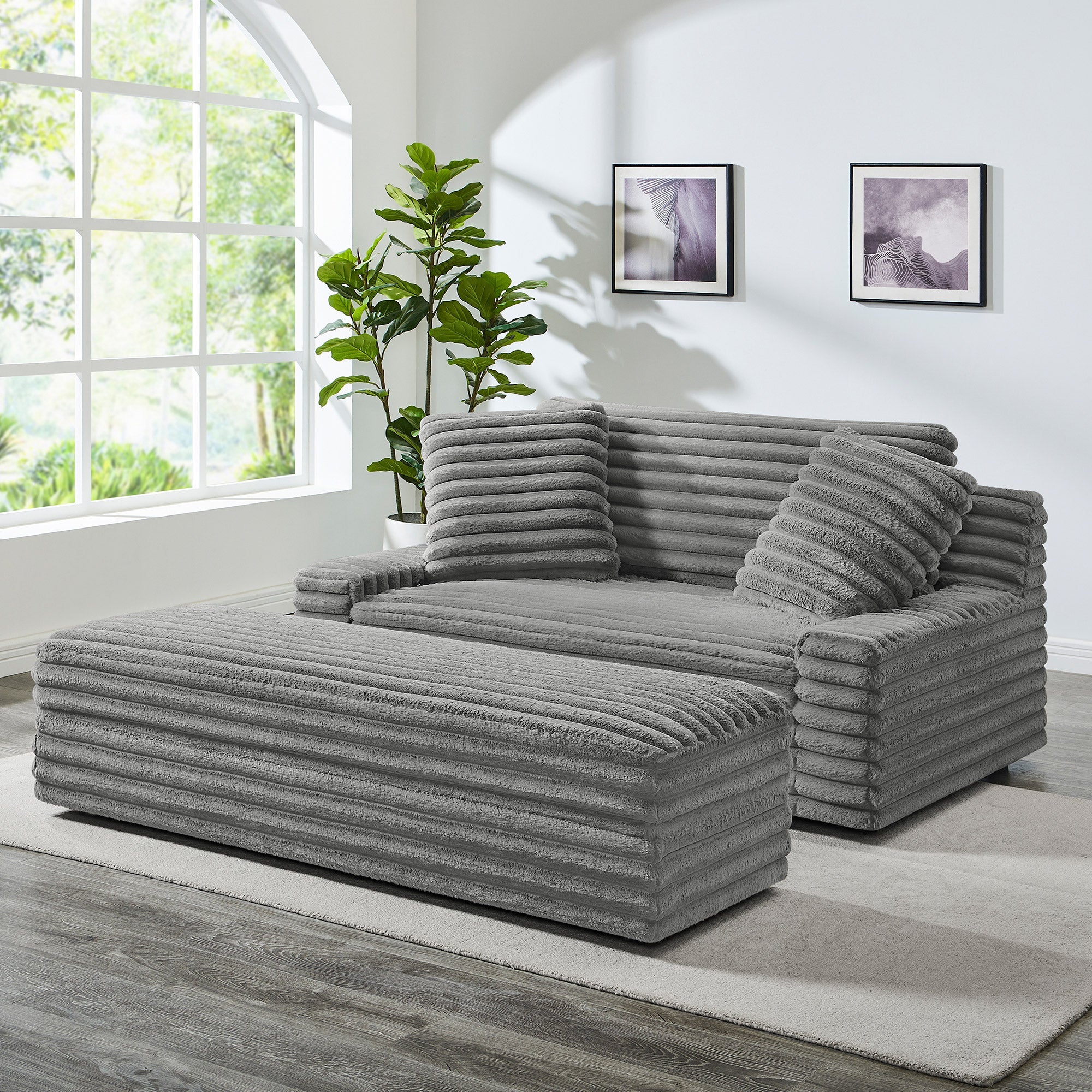 Thomasville Wills Fabric Oversize Chair and Storage Ottoman