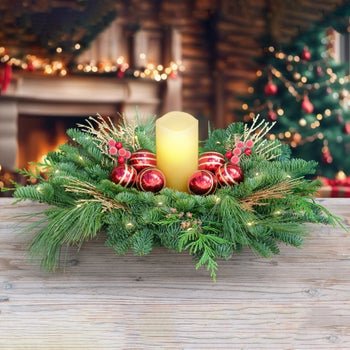 Lighted Fresh Cut Greens Sugarberry Centerpiece - Stu's Home Improvement Outlet
