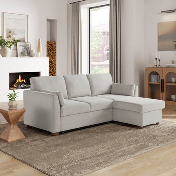 Coddle Luke Fabric Sleeper Sofa with Reversible Chaise and Storage, Beige - Stu's Home Improvement Outlet