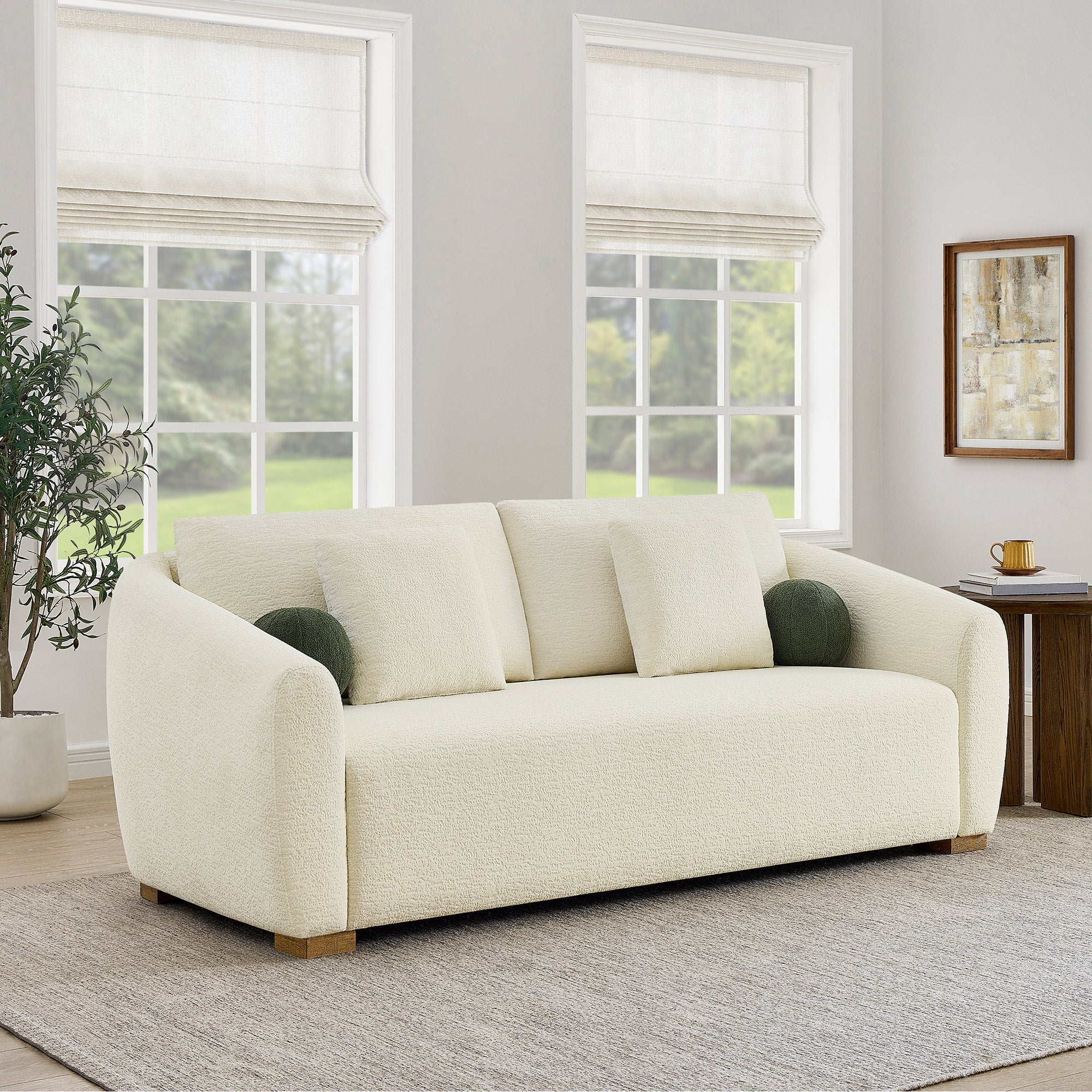 Cream Modern Living Room Sofa – Soft Fabric Upholstery