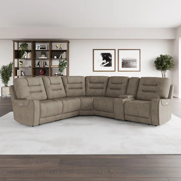 Fabric Power Reclining Sectional with Adjustable Headrests Brown