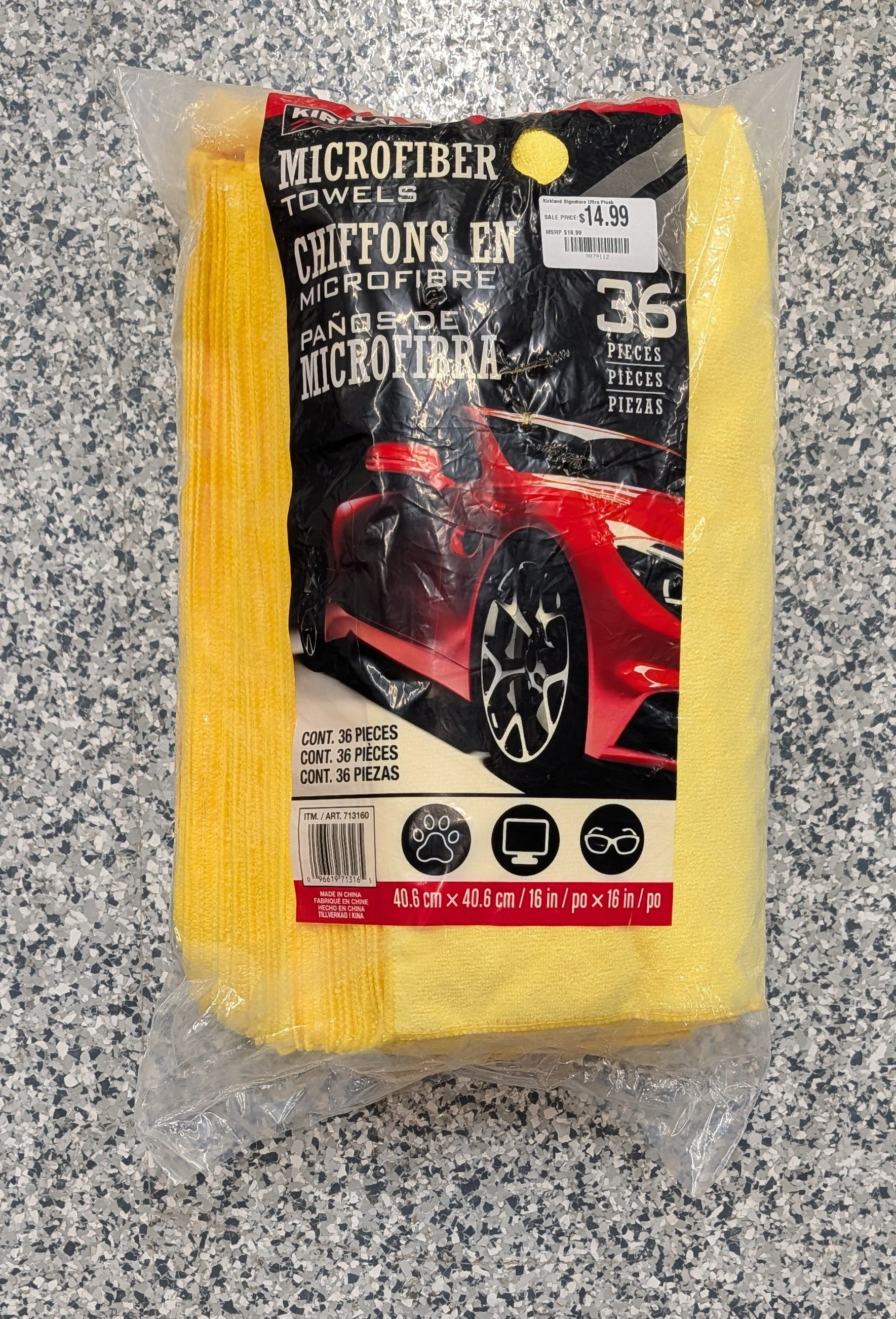 Kirkland Signature Ultra Plush Microfiber Towel, Yellow, 16 in x 16 in, 36-count