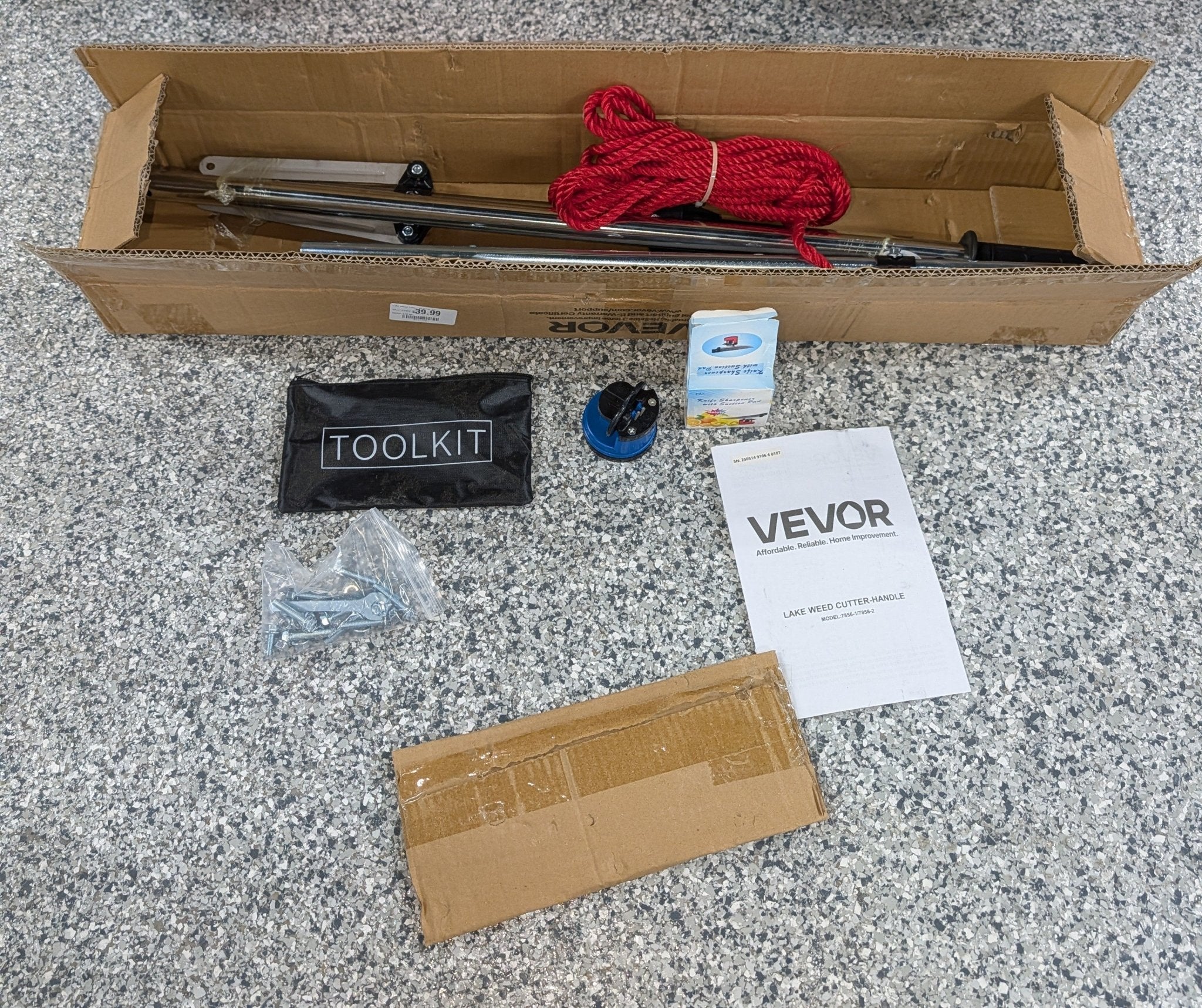 Lake Weed Cutter, 63.23 in. Handle Length, 37 in. Cutting Width, Steel Blades with 30 ft. Rope, for Cattails and More - Stu's Home Improvement Outlet